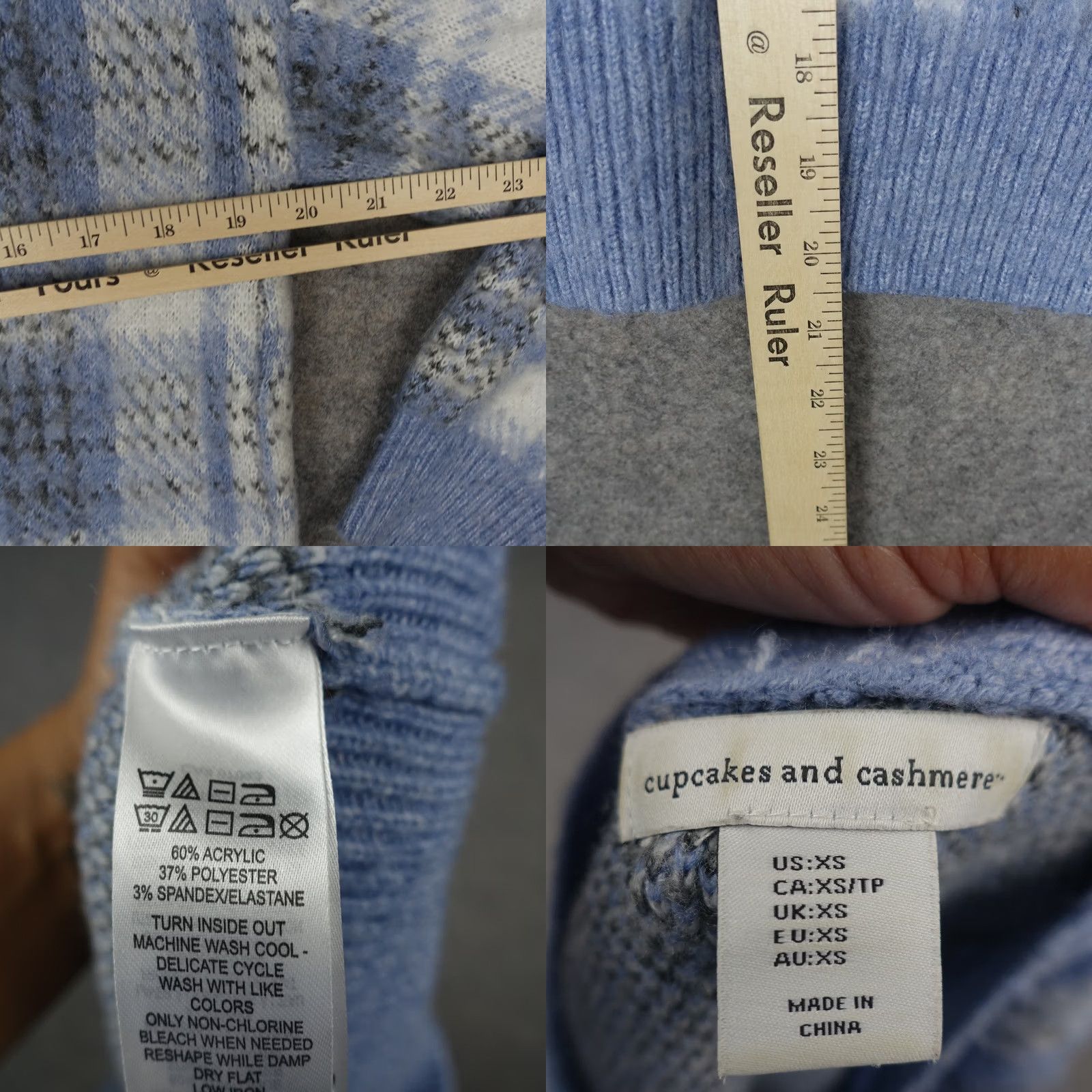 Vintage Cupcakes And Cashmere Sweater Womens XSmall Blue Plaid Cardigan V-Neck Knit Wool Blend Size XS / US 0-2 / IT 36-38 - 8 Thumbnail