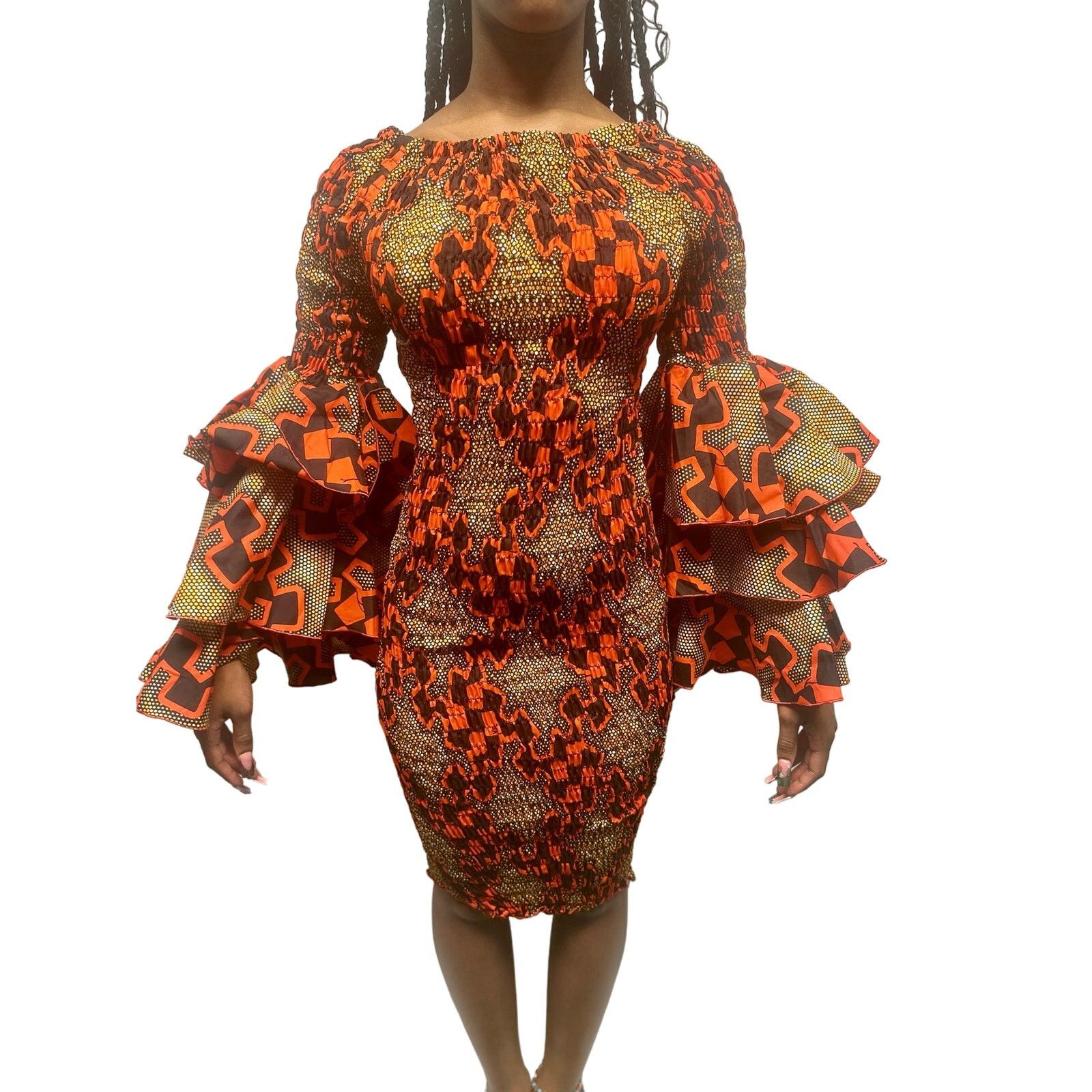 Other Black & Red African bodycon midi dress ruffle 70s sleeves Size S / US 4 / IT 40 - 1 Thumbnail