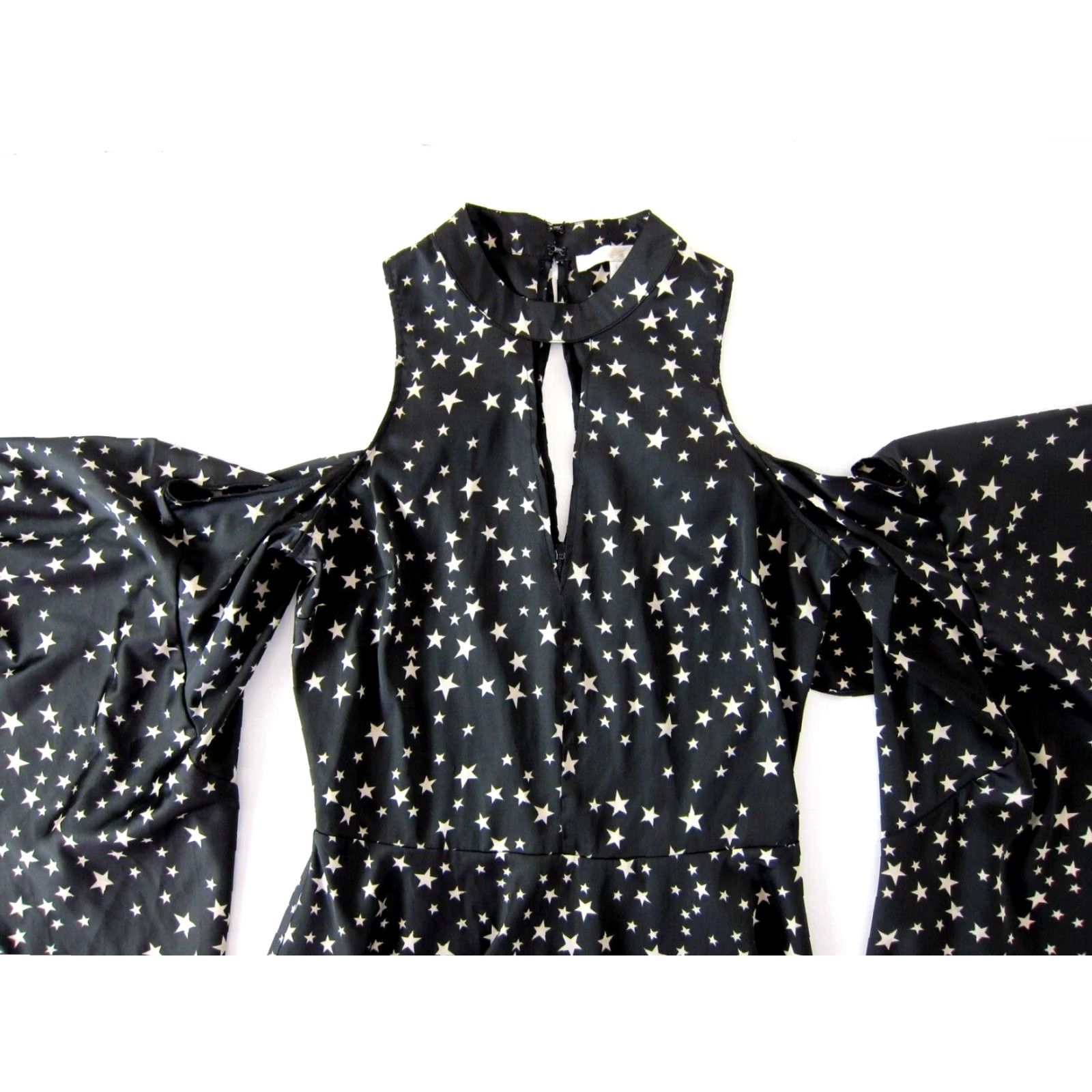 Boston Proper VINTAGE Boston Proper Black Ivory Star Open Shoulder Flare Sleeve Sheath Smock Dress 6 Size M / US 6-8 / IT 42-44 - 4 Thumbnail
