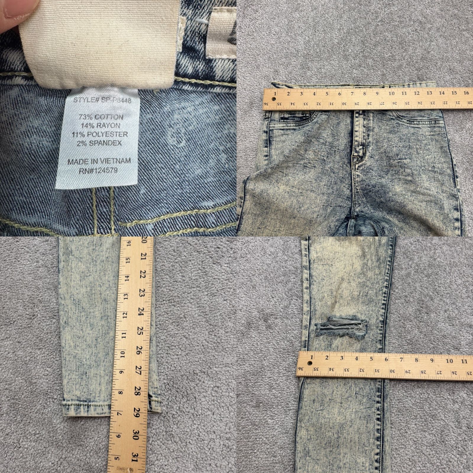 Vintage Sneak Peek Jeans Womens 5 Skinny High Rise Distressed Acid Wash Blue Denim 5-Pocket Regular Size 27" / US 4 / IT 40 - 8 Thumbnail