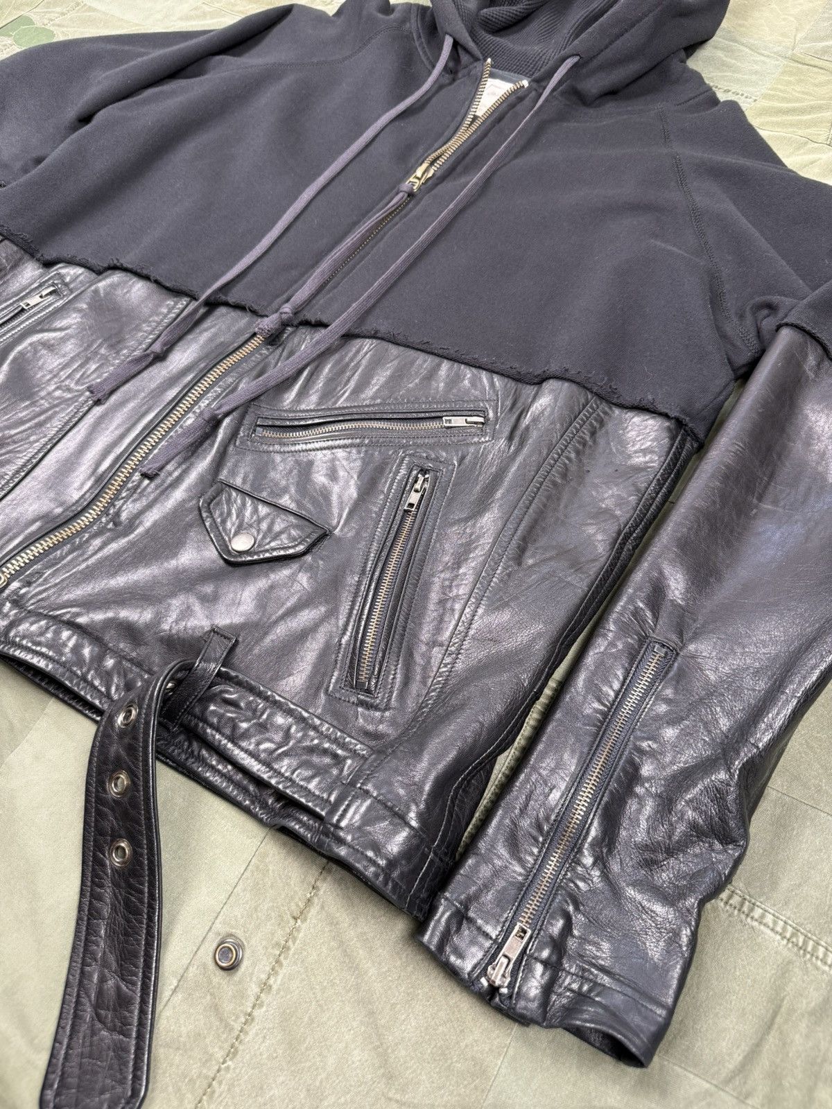 Greg Lauren 50/50 Black Leather Zip Hoodie Size US L / EU 52-54 / 3 - 2 Thumbnail
