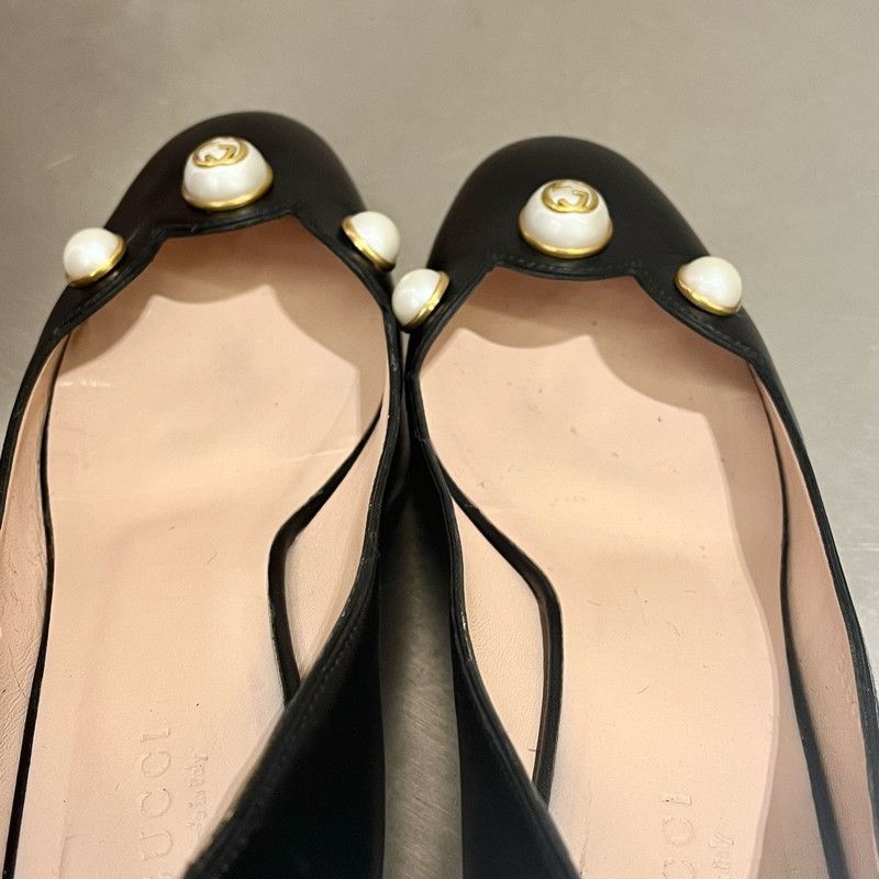 Gucci Gucci Black Leather High Heels with Pearl Accents - Size US 5 / EU 37 - 6 Thumbnail