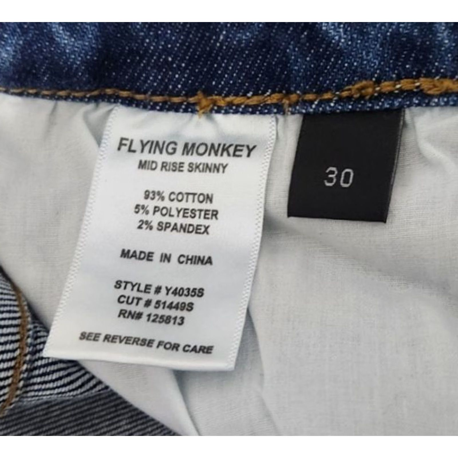Vintage Flying Monkey Skinny Jeans Womens Size 30 Mid Rise Button Fly Distressed Ripped Blue Denim 5-Pocket 93% Cotton Blend Size 30" / US 8 / IT 44 - 6 Thumbnail