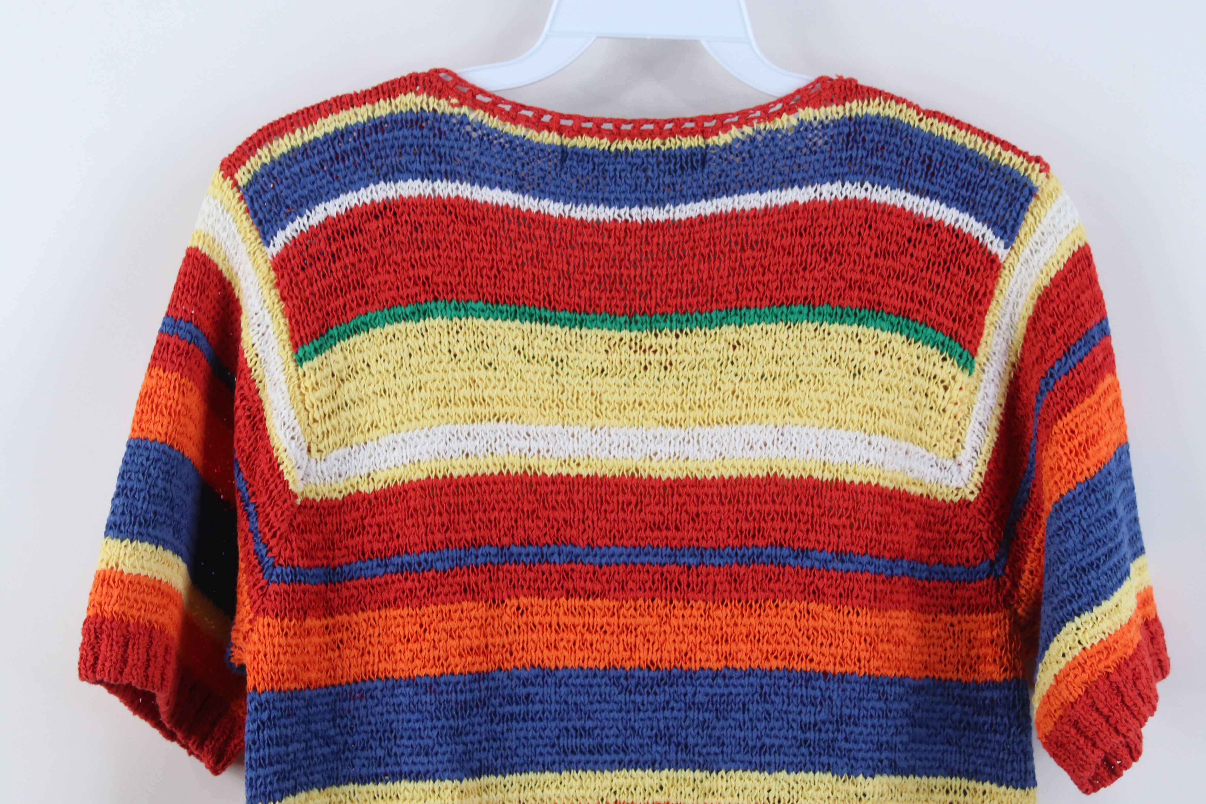 Vintage Vintage 90s Dawsons Creek Striped Knit Short Sleeve Sweater Size M / US 6-8 / IT 42-44 - 9 Thumbnail