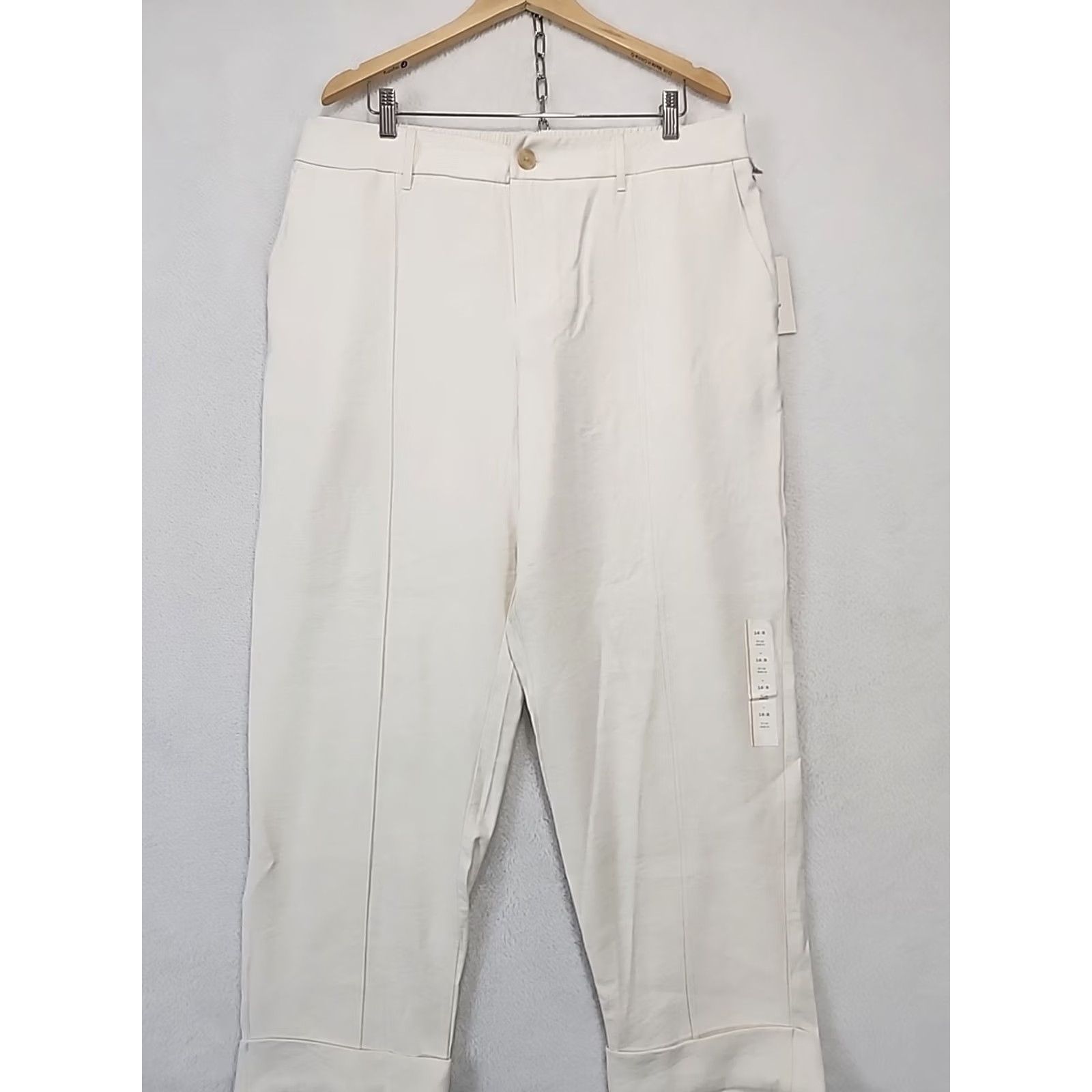 Vintage A New Day Ivory Pleated Elastic Waist Wide-Leg Pants Beach 16 Womens Modern Vintage: No (adjusted per rules: but must use original words only) Size 38" / US 16 / IT 52 - 2 Thumbnail