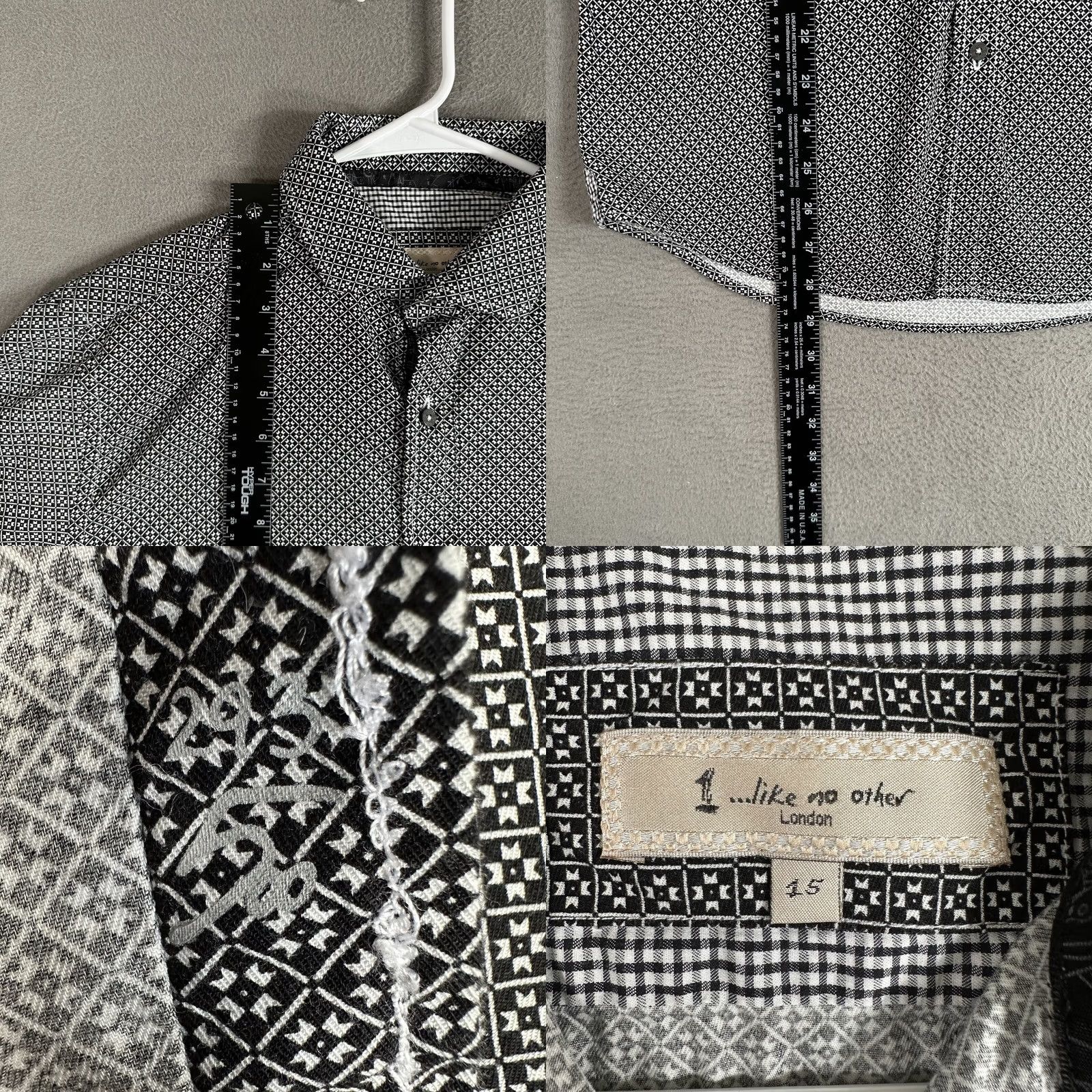 Other 1 Like No Other Shirt Mens Black White Geometric Limited Edition Button-Up Size 15 293/500 EUC Size US M / EU 48-50 / 2 - 8 Thumbnail