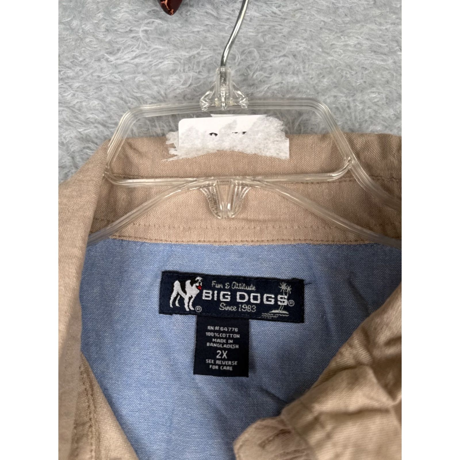 Big Dogs Big Dogs Shirt Adult 2XL XXL Beige Button Up Short Sleeve Pocket 100% Cotton Size US L / EU 52-54 / 3 - 7 Thumbnail