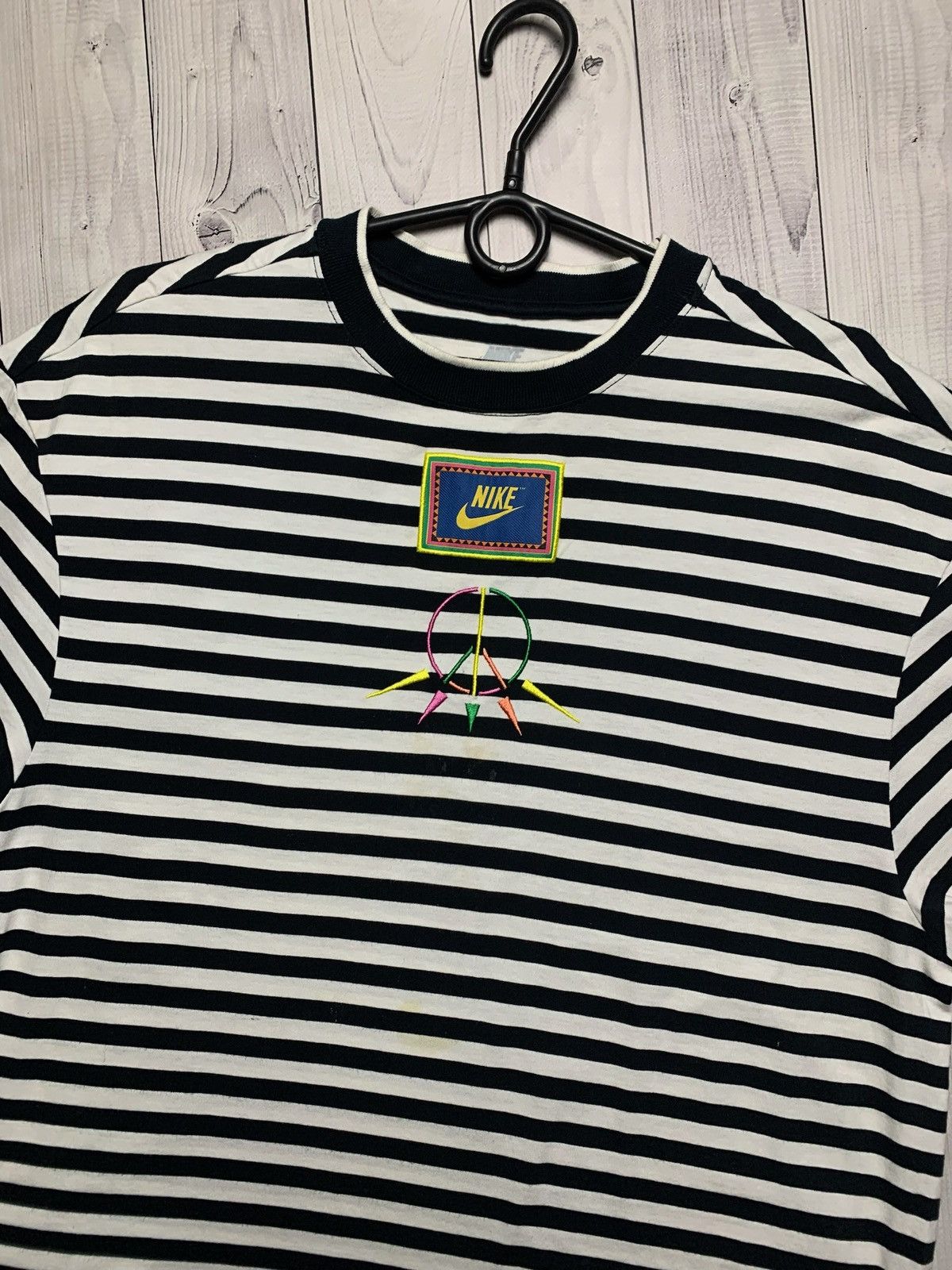 Nike × Vintage Vintage Nike X Peace tee striped rare logo size Xs Size US XS / EU 42 / 0 - 2 Thumbnail