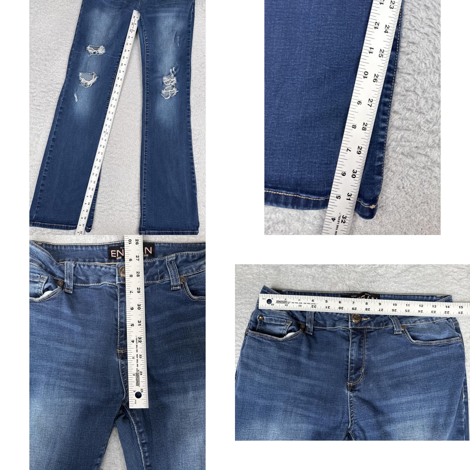 Vintage EN JEAN Jeans Bootcut Juniors 13 Blue Mid Wash Distressed 29x32 Regular Pocket Denim, 5-Pocket, Mid Rise, Stretch, Solid Size 34" / US 12 / IT 48 - 8 Thumbnail