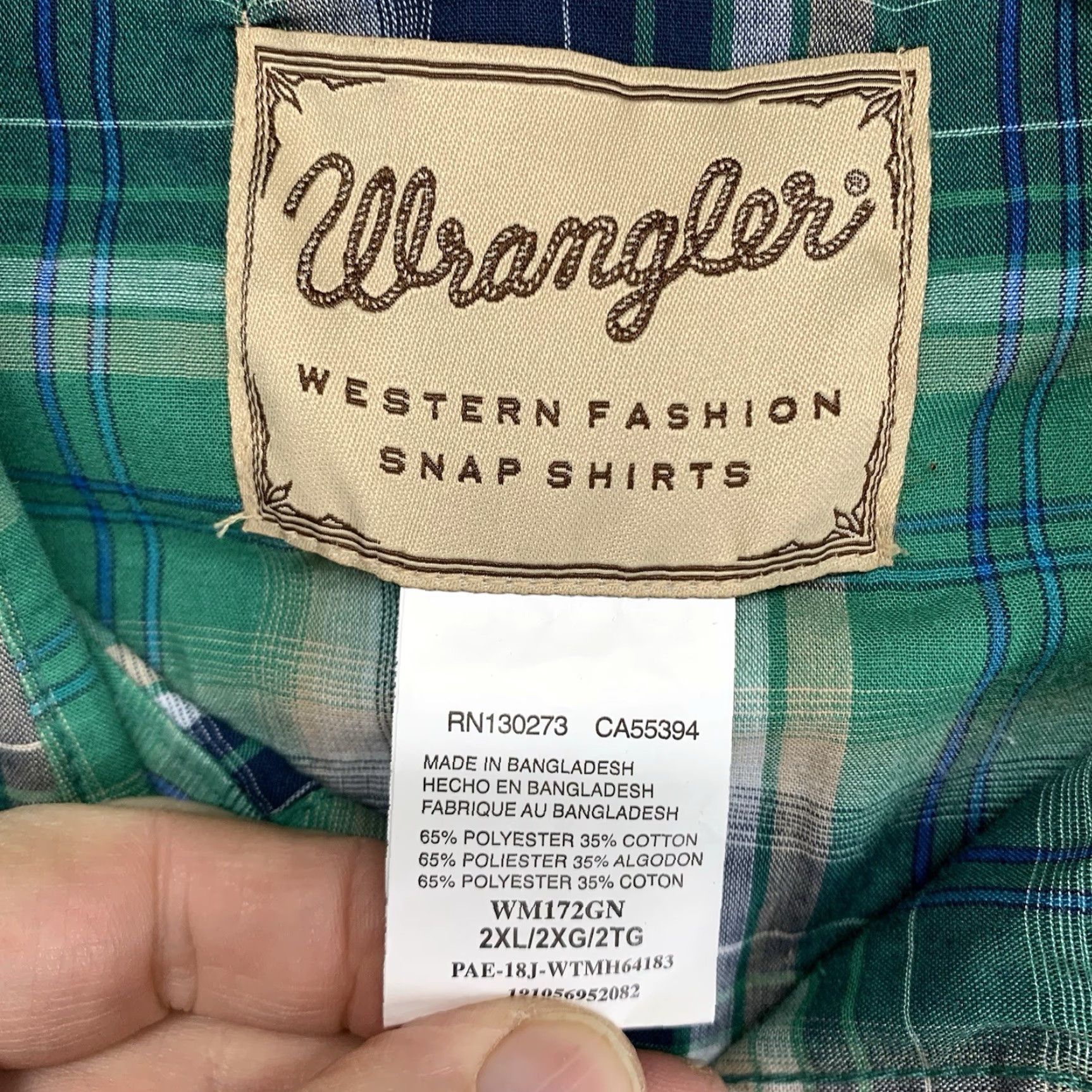 Wrangler Wrangler Mens 2XL Plaid Western Snap Button Long Sleeve Shirt Blue Green Casual Size US XXL / EU 58 / 5 - 3 Thumbnail