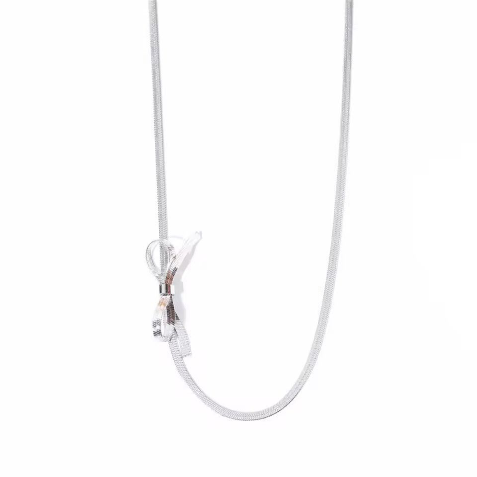 Other Silver Bow Choker Necklace – Adjustable 13" + 2.4" Size ONE SIZE - 3 Thumbnail