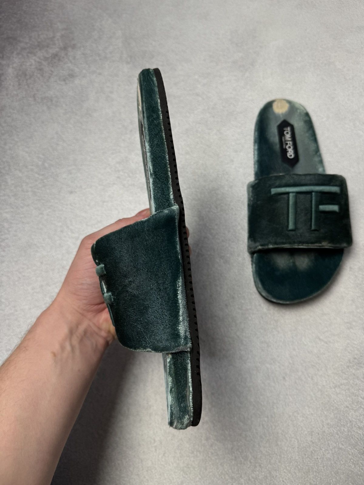 Tom Ford ✅ Tom Ford Teal Velvet TF Logo Slippers Slides US7-8 Size US 7.5 / EU 40-41 - 4 Thumbnail