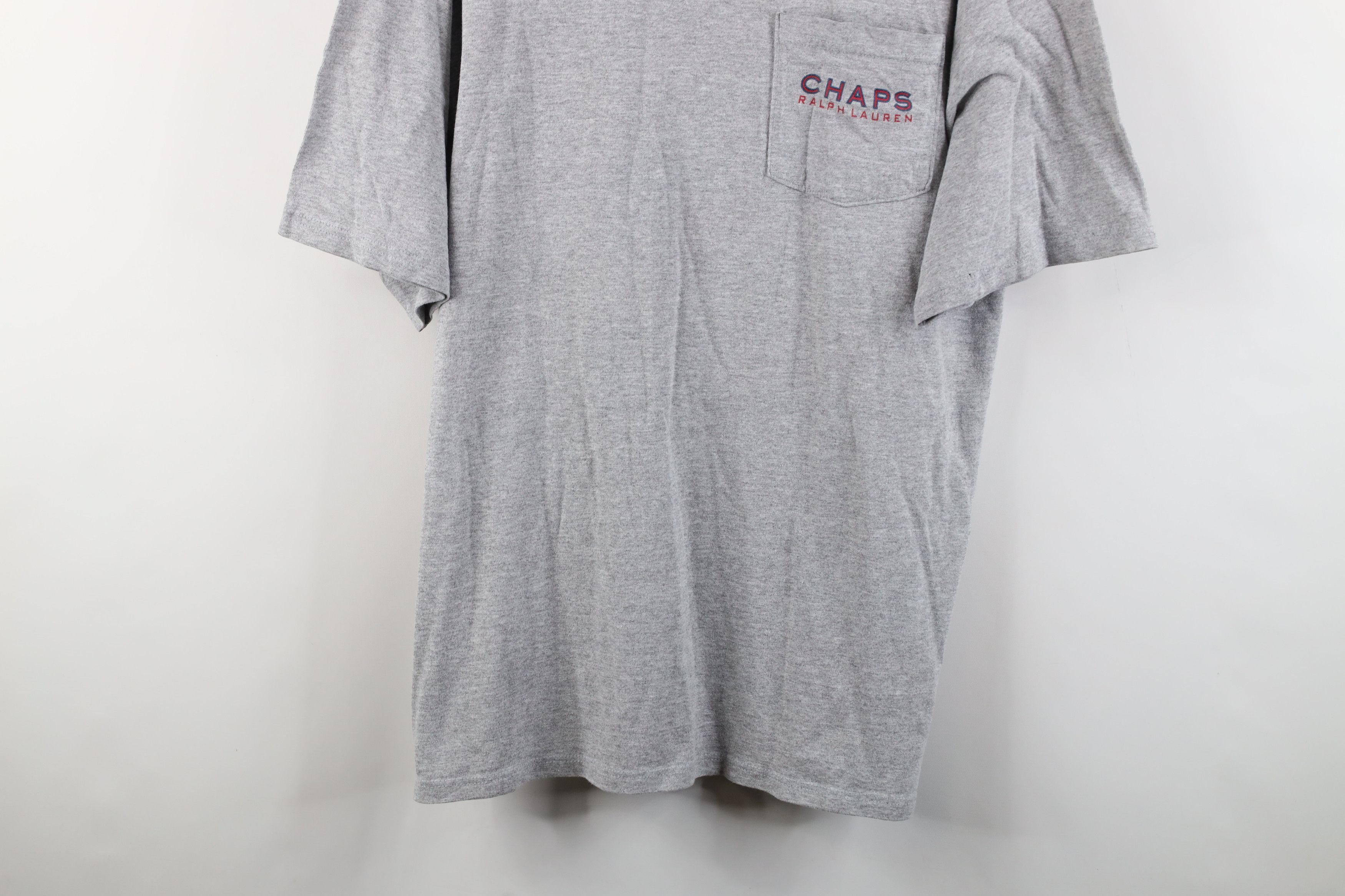 Ralph Lauren × Vintage Vintage 90s Chaps Ralph Lauren USA Flag Pocket T-Shirt Gray Size US XL / EU 56 / 4 - 3 Thumbnail