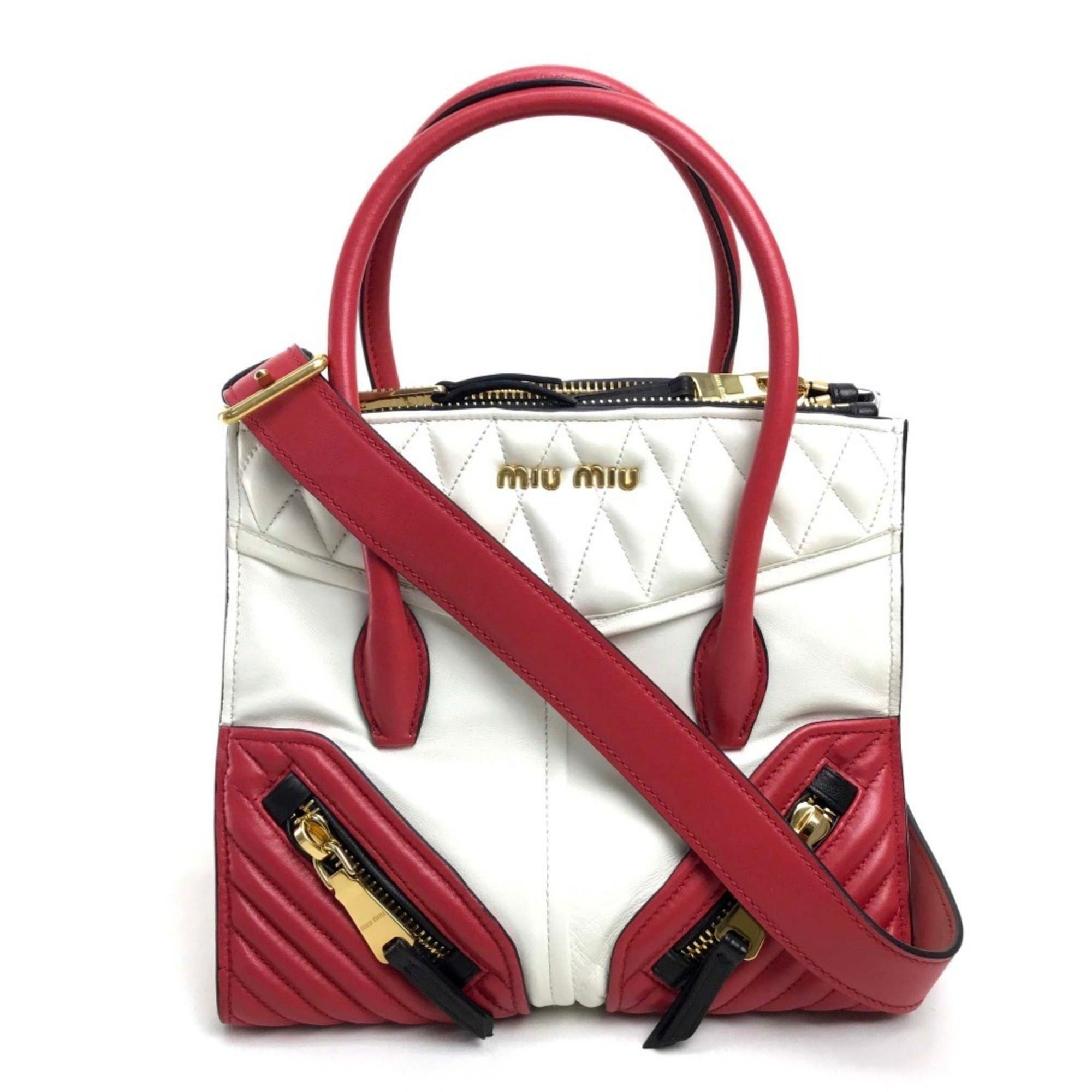 Miu Miu MIUMIU Miu Biker Matelassé Bag Handbag Shoulder Crossbody Nappa Leather Women's White Like New Size ONE SIZE - 1 Thumbnail
