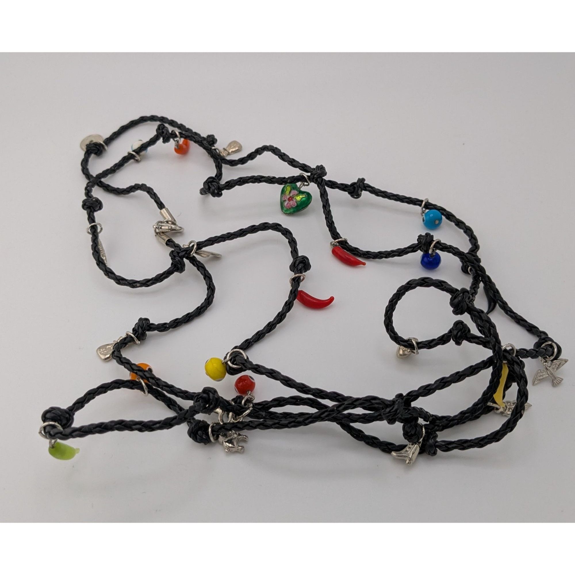 Other Vintage Glass And Metal Charm Necklace On Black Braided Cord Size ONE SIZE - 6 Thumbnail