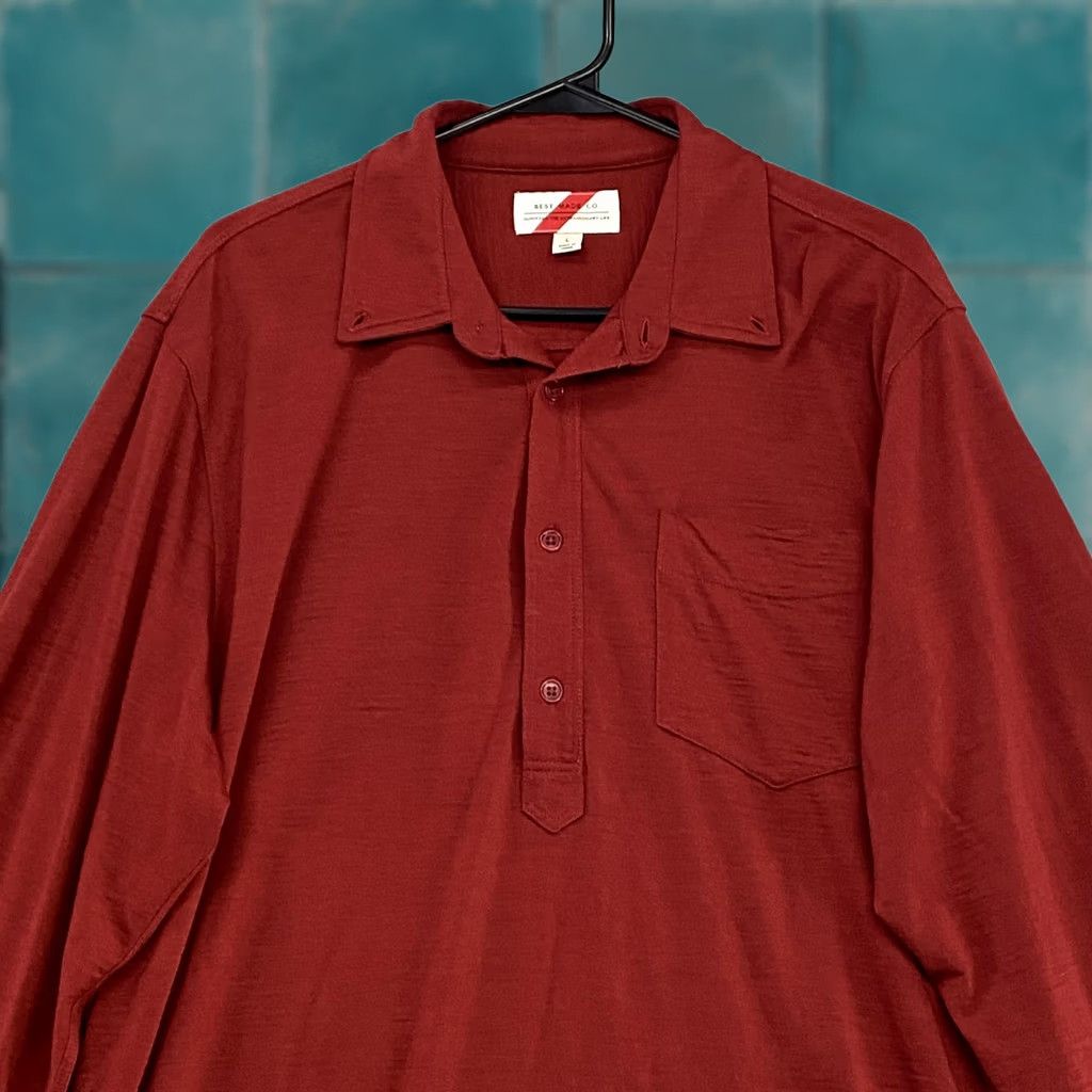 CO Best Made Co Polo Shirt Mens L Red 100% Merino Wool Jersey Knit Long Sleeve Casual Shirt Size US L / EU 52-54 / 3 - 1 Thumbnail