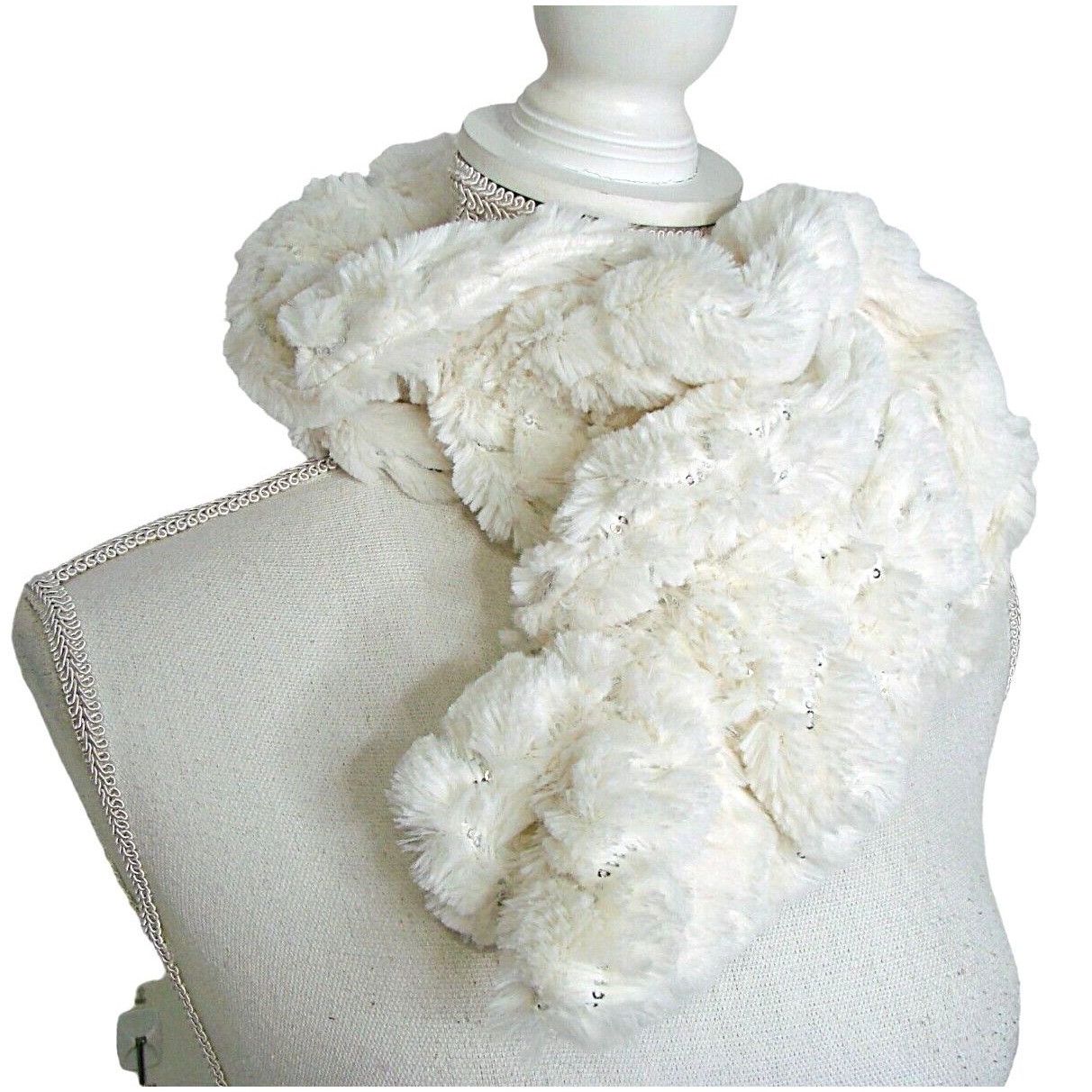 Other Faux Fur Stretchable Scarf Neck Warmer White Gold Sequin Pul ...