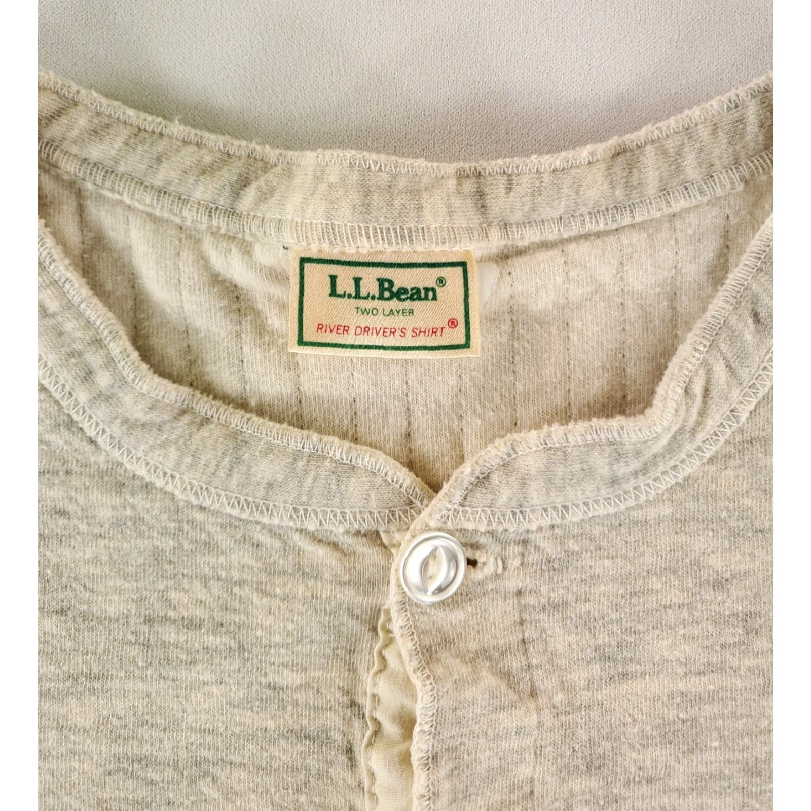 Vintage VINTAGE LL Bean River Driver's Shirt Cotton Wool Nylon Blend Henley Shirt Cream Mens L White Casual Men Size US L / EU 52-54 / 3 - 3 Thumbnail