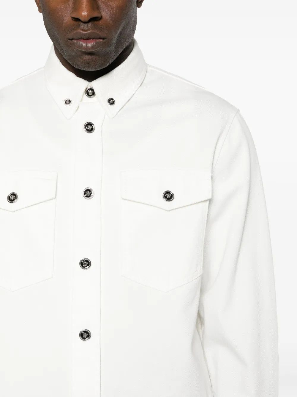 Versace o1y0525 Denim Shirt in White Size US M / EU 48-50 / 2 - 2 Thumbnail