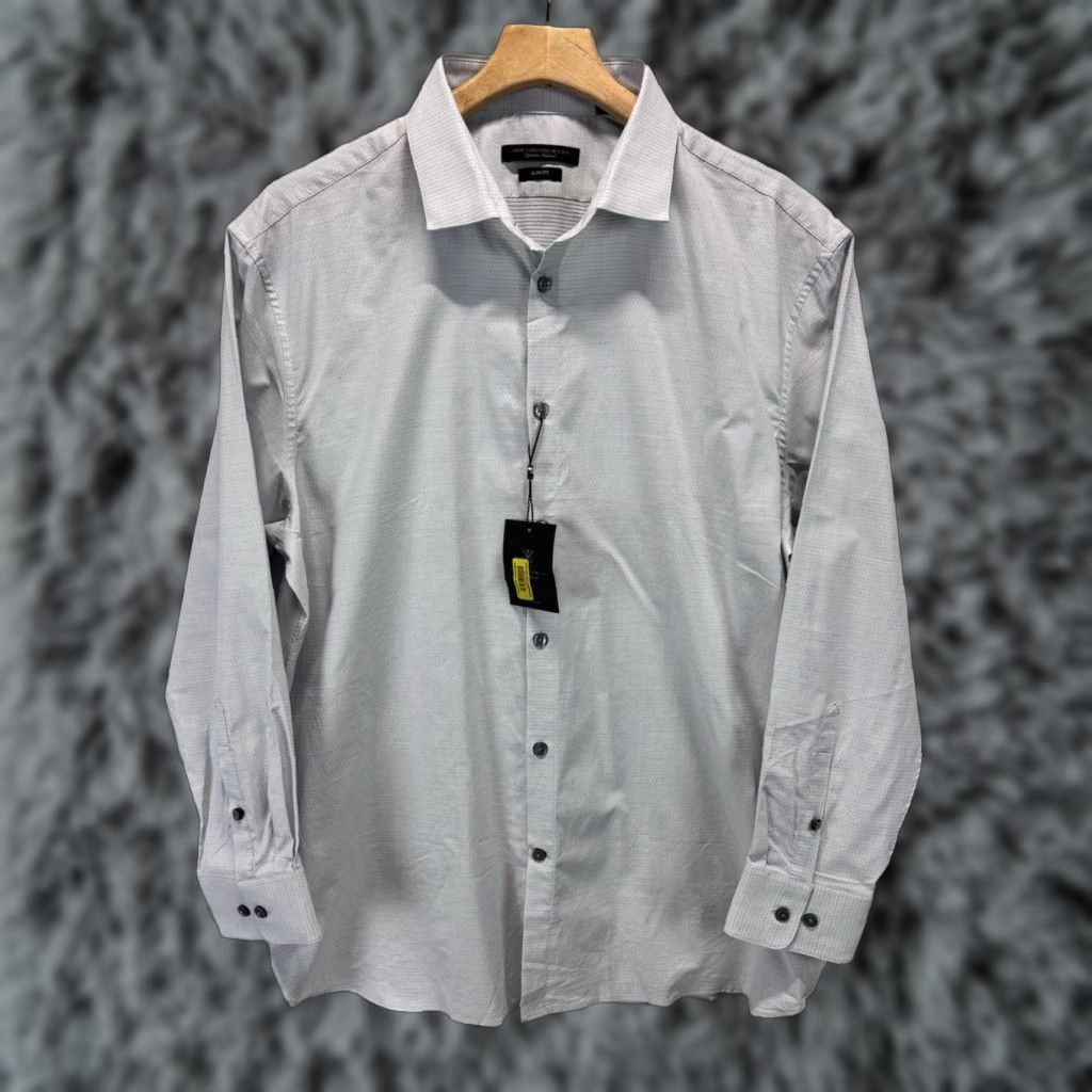John Varvatos John Varvatos Button-Up Shirt Slim Fit L/XL Light Gray Small Dot Casual Mens Size US L / EU 52-54 / 3 - 1 Thumbnail