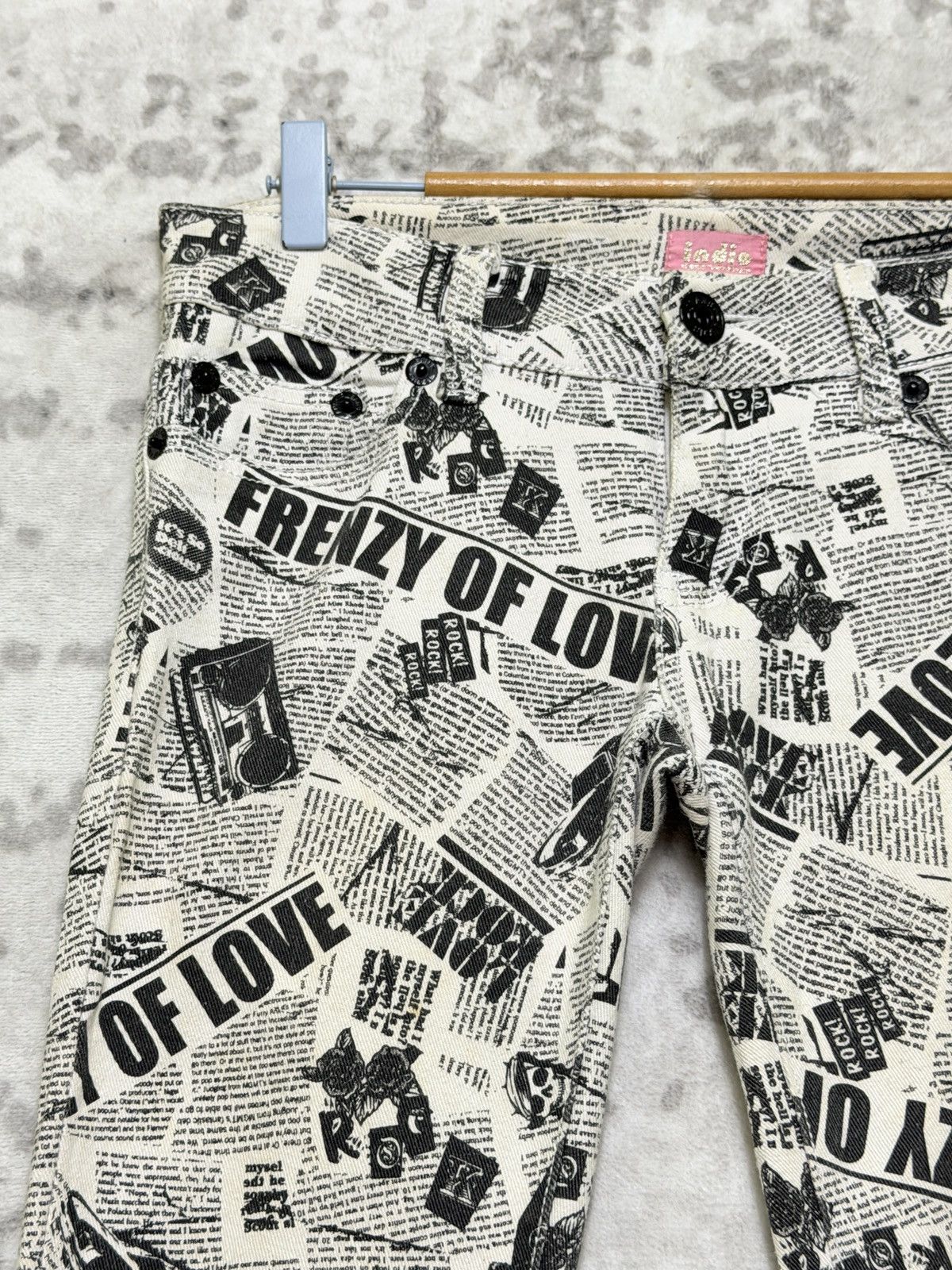 Japanese Brand Vintage INDIO Archive Newspaper Print Low Rise Slim Fit Size US 28 / EU 44 - 4 Thumbnail