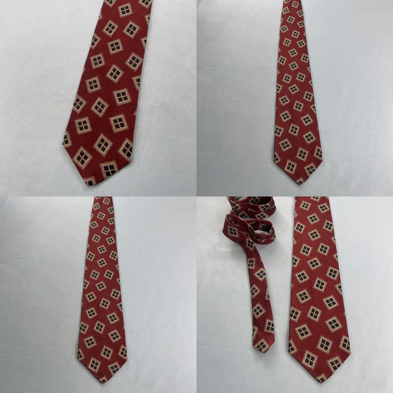 Robert Talbott VINTAGE Robert Talbott Best of Class tie Wove Deco Dot Window Neat Red Gray USA 4x58 Capsule Wide Necktie Size ONE SIZE - 9 Thumbnail