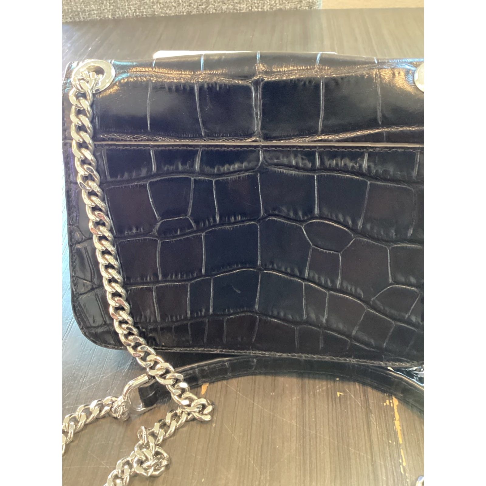 Michael Kors Michael Kors Sloan Editor Black Leather Crocodile Embossed Chain Strap Handbag Medium Black Womens Size ONE SIZE - 5 Thumbnail