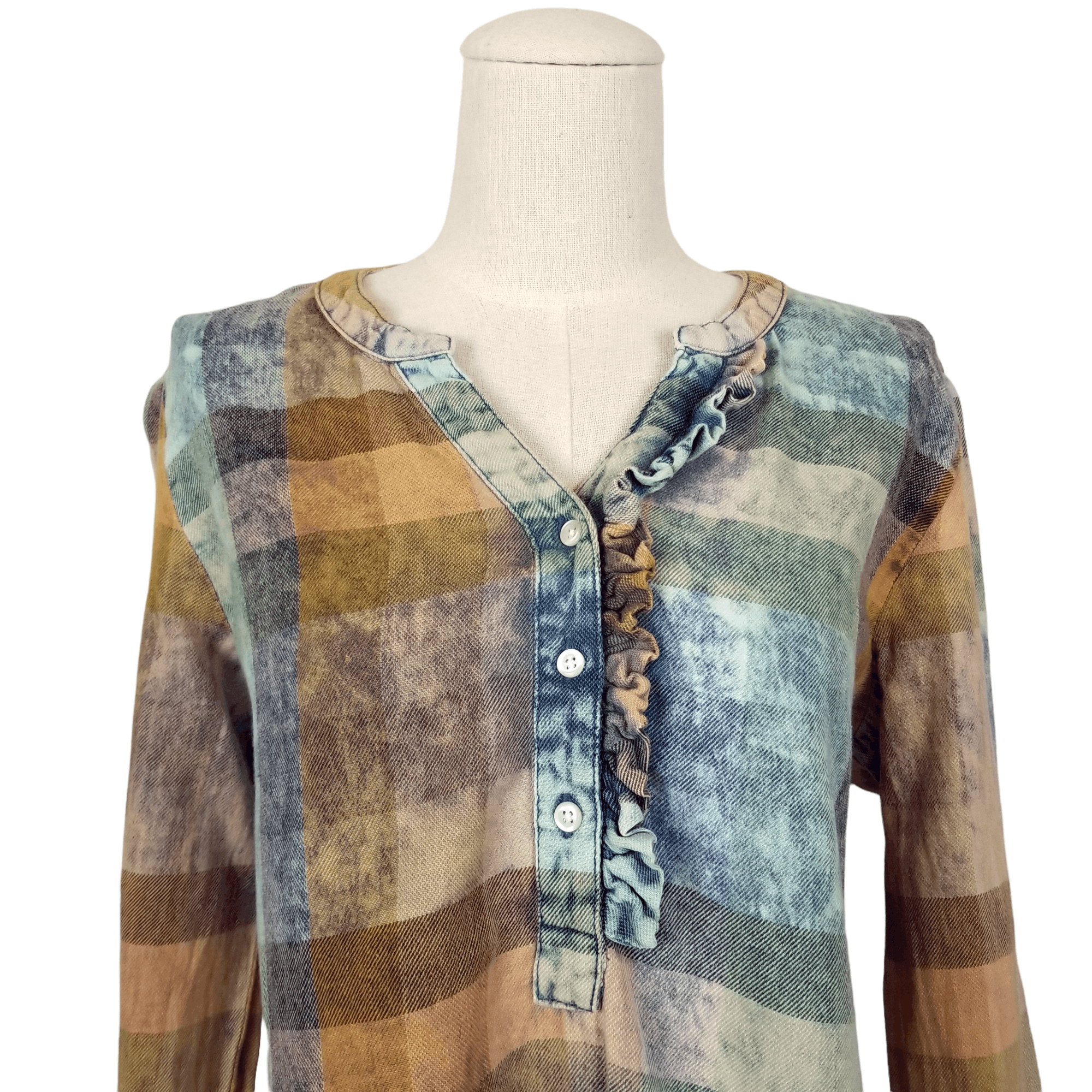 Anthropologie Isabella Sinclair Ruffle Plaid Bleach Dye Tunic Size S / US 4 / IT 40 - 2 Thumbnail