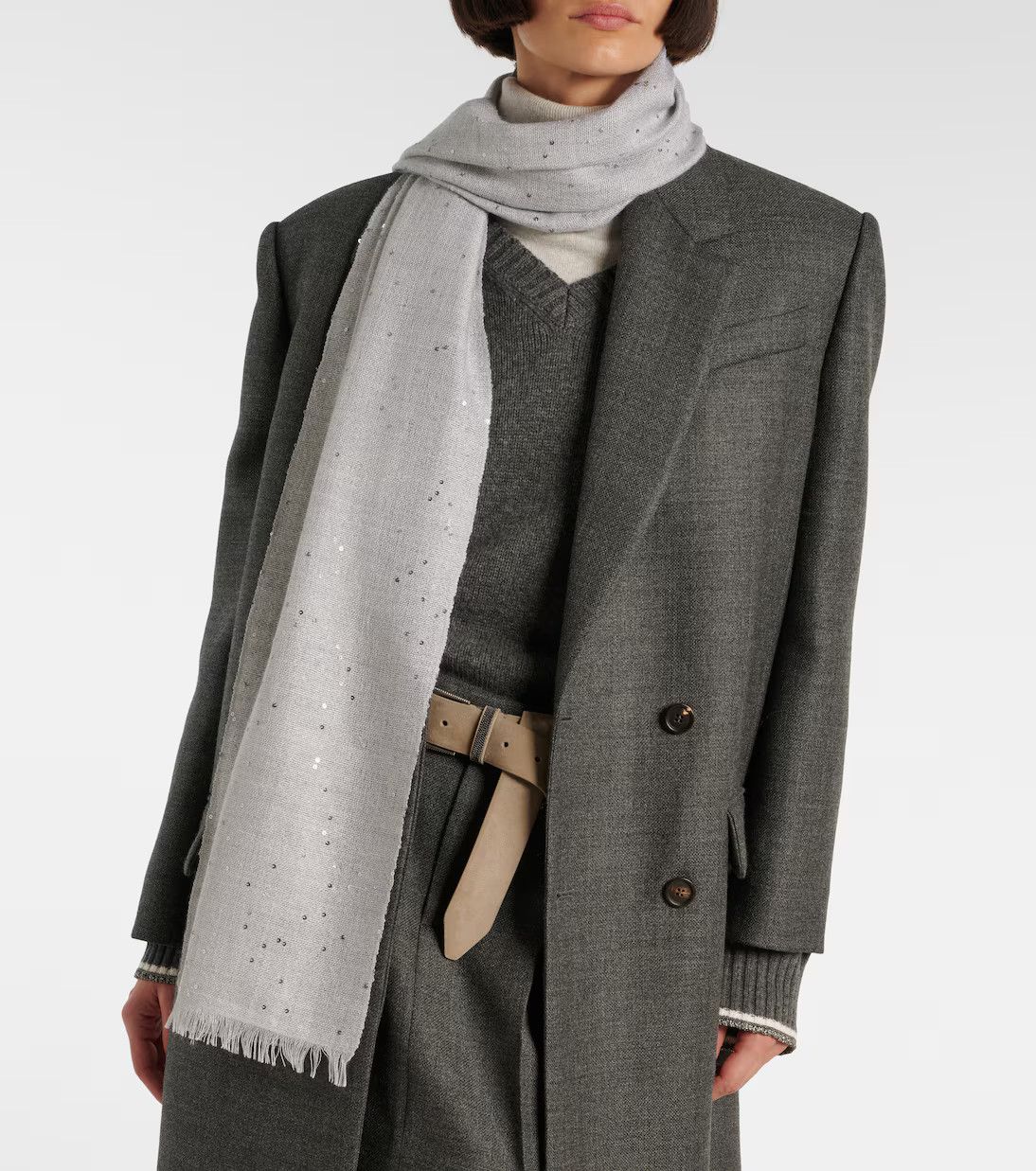 Brunello Cucinelli o1y0725 Size : OS / Scarf in Light Gray Size ONE SIZE - 3 Thumbnail