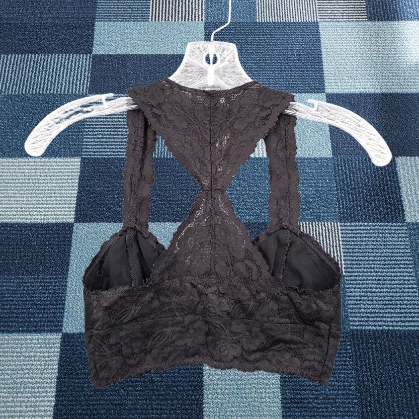 Free People Free People Bra Womens XS Black Galloon Bralette Floral Lace Racerback Wireless XS Black Lace Bralette Womens Vintage? (Adapted) Size ONE SIZE - 1 Thumbnail