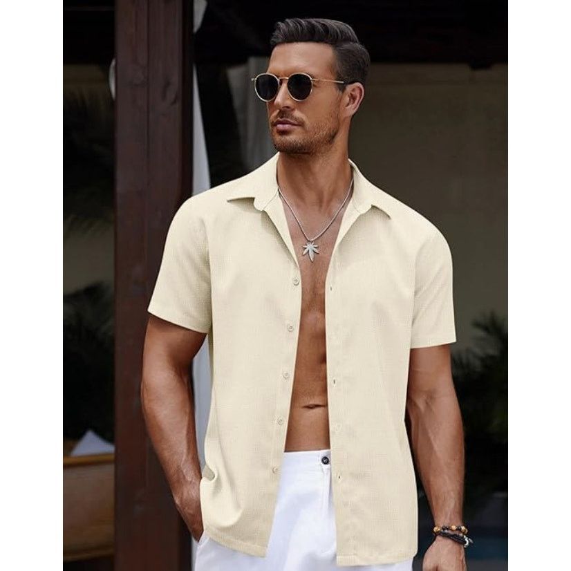 The Unbranded Brand Mens Casual Summer Shirt Button DownCotton Linen SIZE LARGE Size US L / EU 52-54 / 3 - 3 Thumbnail