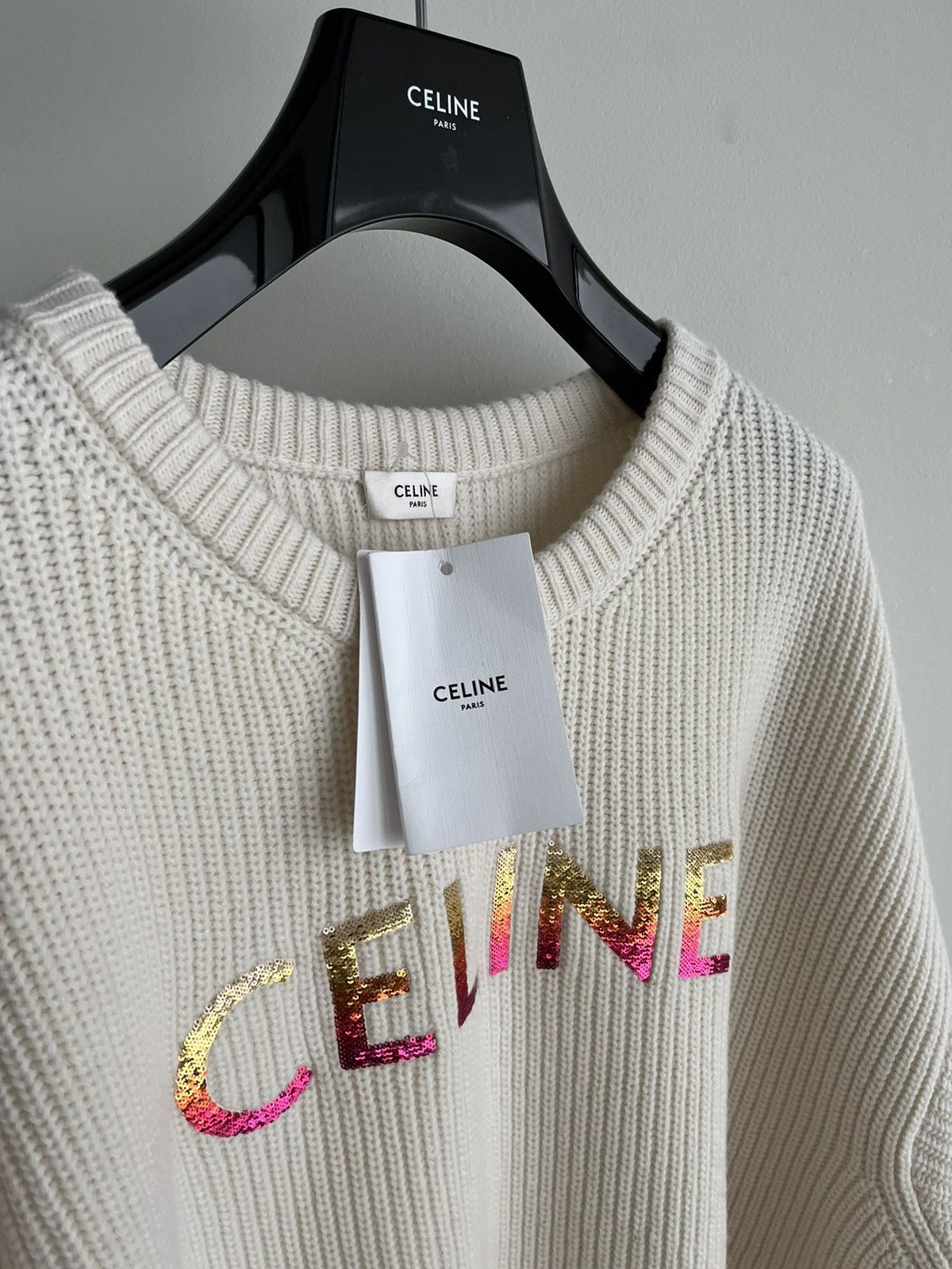Celine × Hedi Slimane Celine by Hedi Slimane Runway Logo Wool Sweater Brand New Size US XXL / EU 58 / 5 - 8 Thumbnail