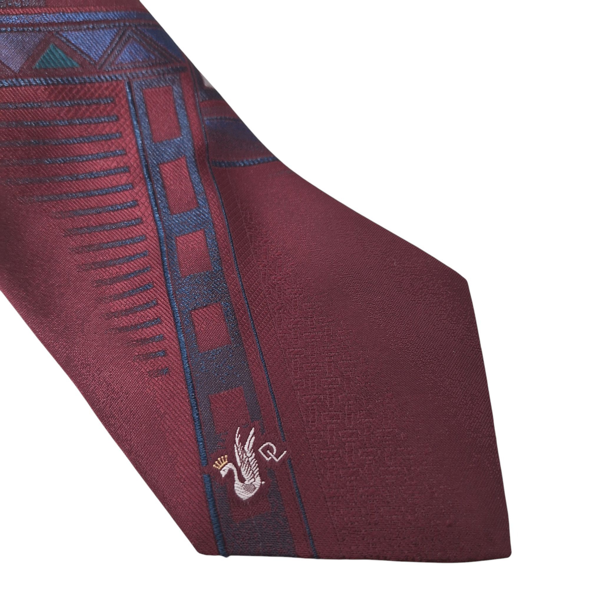 Other Vtg Domani Tie Maroon Geometric Abstract Art Deco Swan Logo Size ONE SIZE - 3 Thumbnail