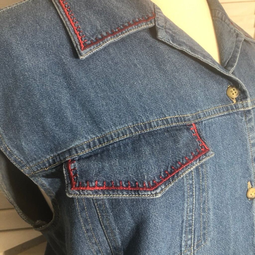 Vintage 90s Y2K jeans vest embroidered blue floral cottagecore 2X Size XL / US 12-14 / IT 48-50 - 6 Thumbnail