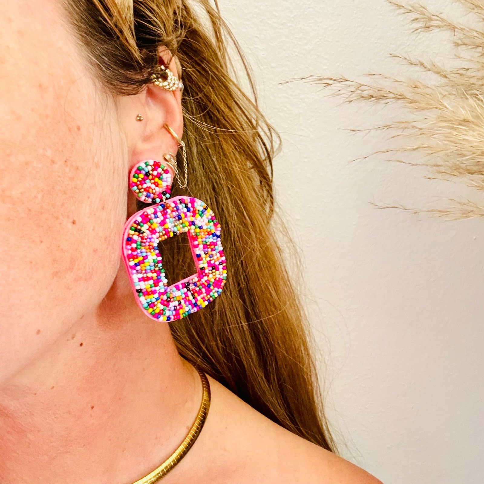 Anthropologie NEW ANTHROPOLOGIE Pink White Drop Stud Post Earrings Jewelry Size ONE SIZE - 6 Thumbnail