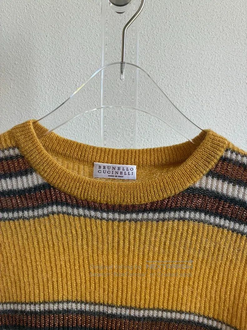 Brunello Cucinelli Brunello Cucinelli Mustard Striped Knit Sweater, 40% Mohai Size XS / US 0-2 / IT 36-38 - 3 Thumbnail