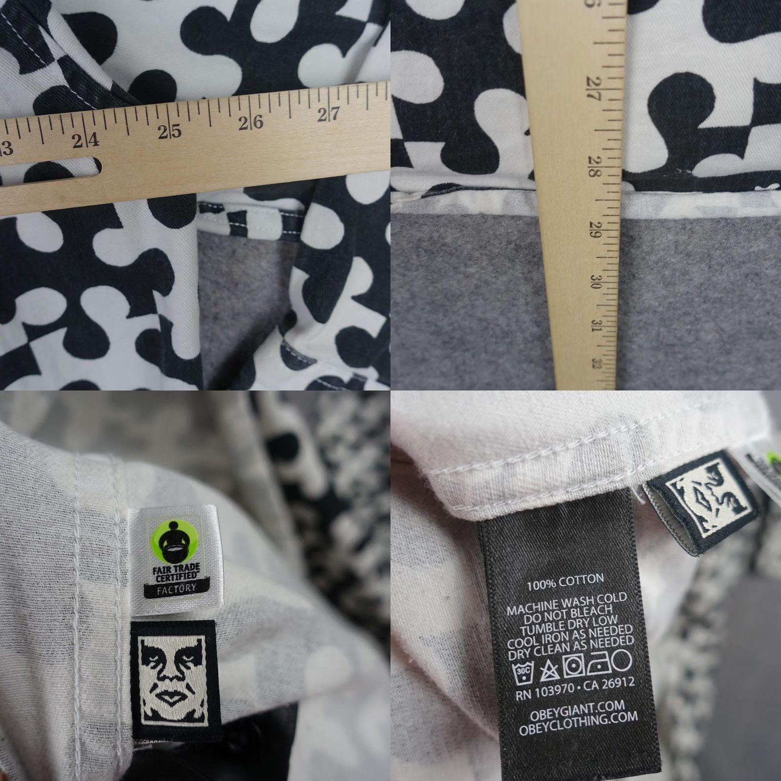 Obey VINTAGE OBEY Shirt Geometric Pattern Button-Up Long Sleeve Black White Mens Large Size US L / EU 52-54 / 3 - 10 Thumbnail