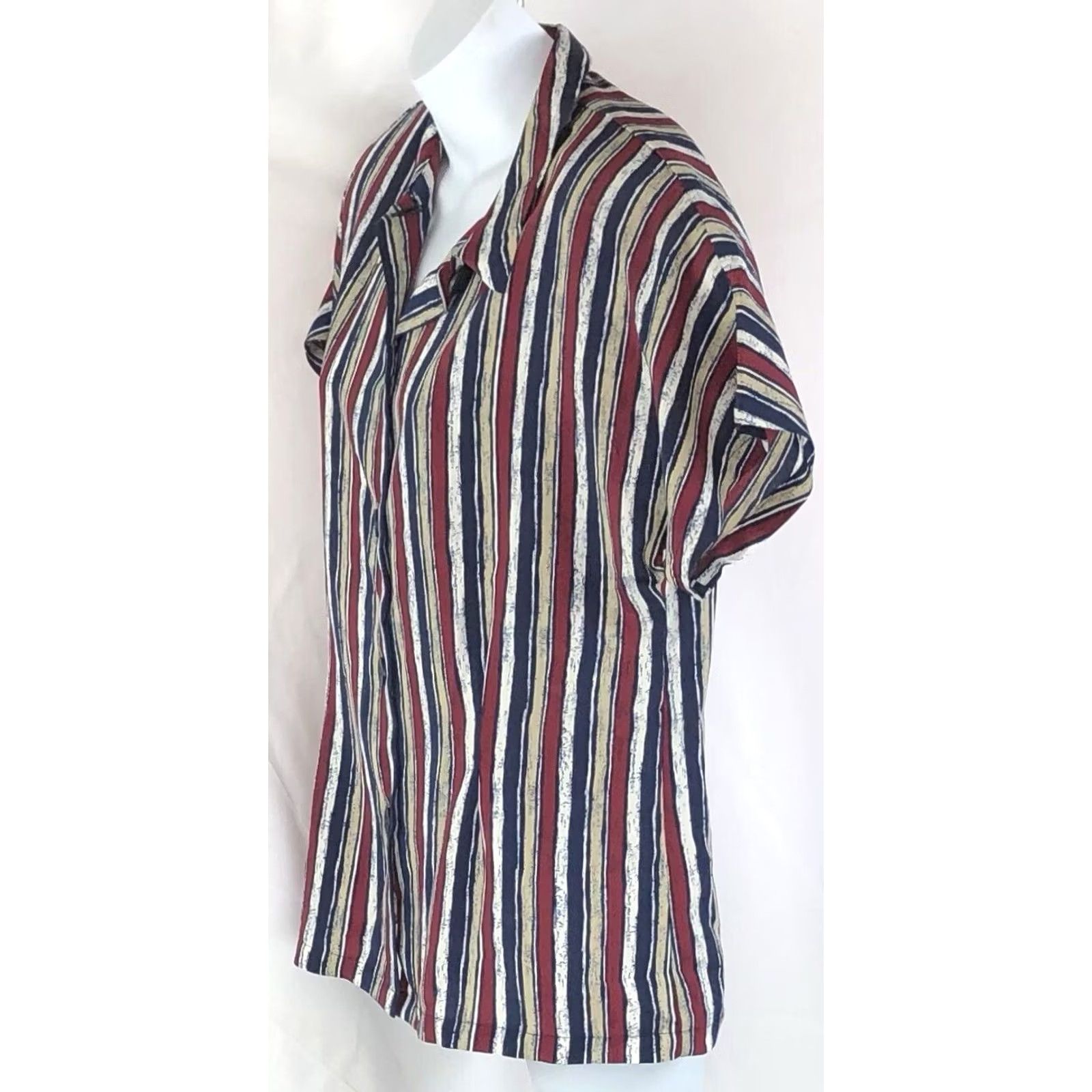 Vintage VINTAGE CL Top Blouse 10P Red Blue Stripe Cut In Chunky Button Y2K Career Work Womens Size L / US 10 / IT 46 - 2 Thumbnail