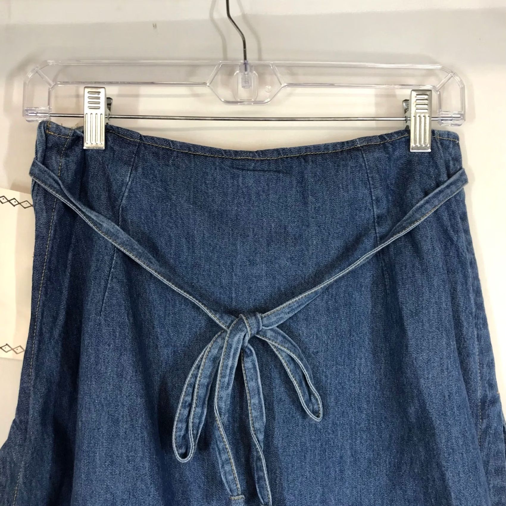 Denime VINTAGE True Blue Denim Mini Skirt Tie Waist Pockets Blue Jean Womens Size 7 8 Size 28" / US 6 / IT 42 - 5 Thumbnail