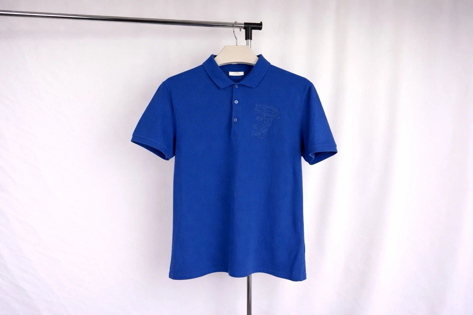 Versace Versace Men's Designer Polo – Blue with Embroidered Medusa Size US XL / EU 56 / 4 - 1 Thumbnail