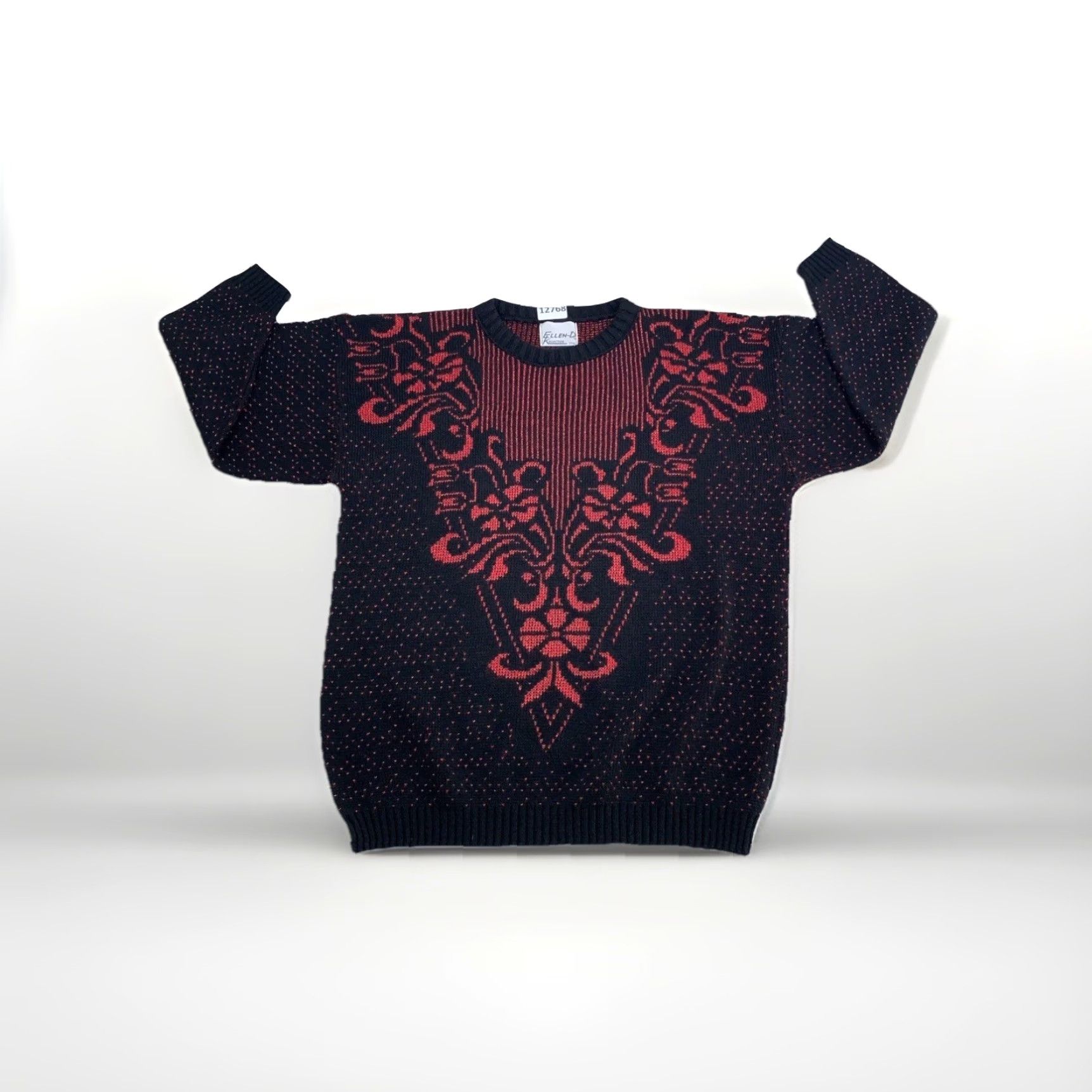 Vintage VINTAGE Ellen-D Kollection USA Red Black Glitter Holiday Sweater Womens L Size L / US 10 / IT 46 - 2 Thumbnail