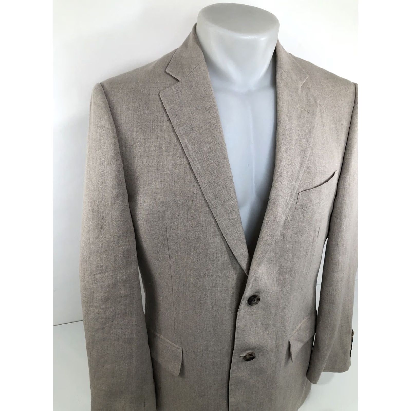 Nordstrom Nordstrom / Ormezzano Italy LINEN Blazer Jacket - Mens 40R Beige - EXCELLENT Size 40R - 3 Thumbnail
