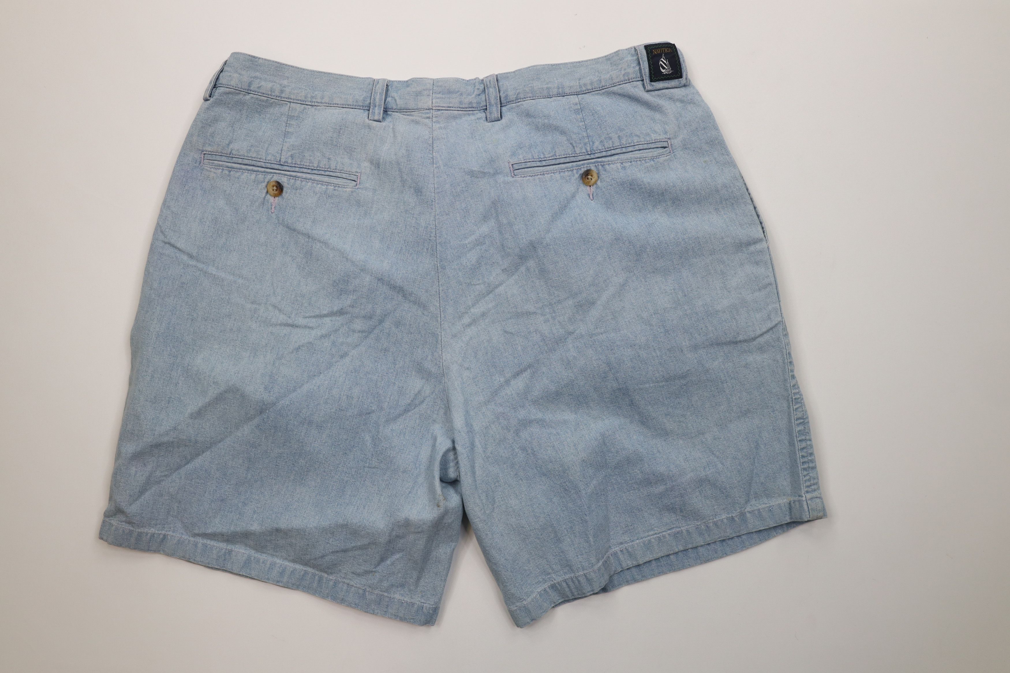 Nautica Vintage 90s Nautica Above Knee Chambray Chino Shorts Blue Size US 40 / EU 56 - 10 Thumbnail