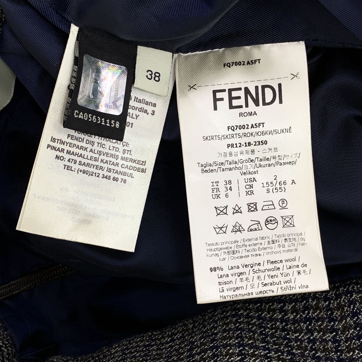 Fendi Fendi Dark Grey Houndstooth Wool Skirt K26WX Size 26" / US 2 / IT 38 - 8 Thumbnail