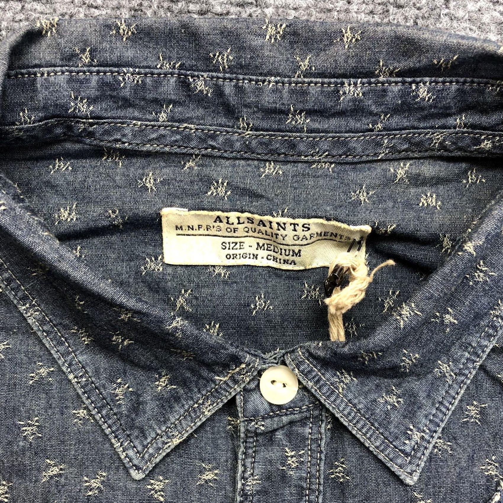 Allsaints AllSaints Shirt Mens Medium Blue Chambray Long Sleeve Button Up Embroidered Size US M / EU 48-50 / 2 - 6 Thumbnail
