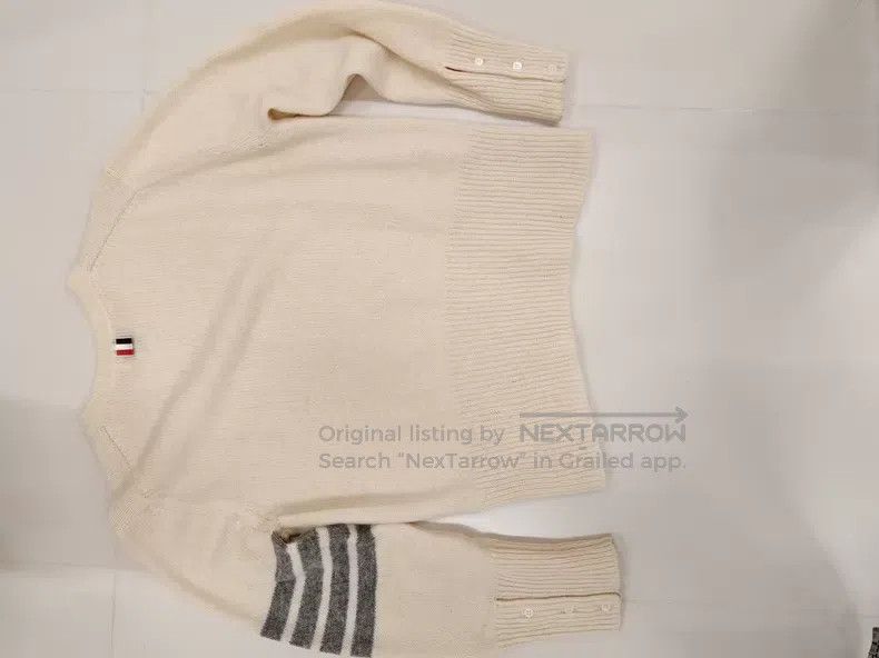 Thom Browne Thom Browne Beige Four Stripe Wool Crewneck Sweater Size US XL / EU 56 / 4 - 3 Thumbnail