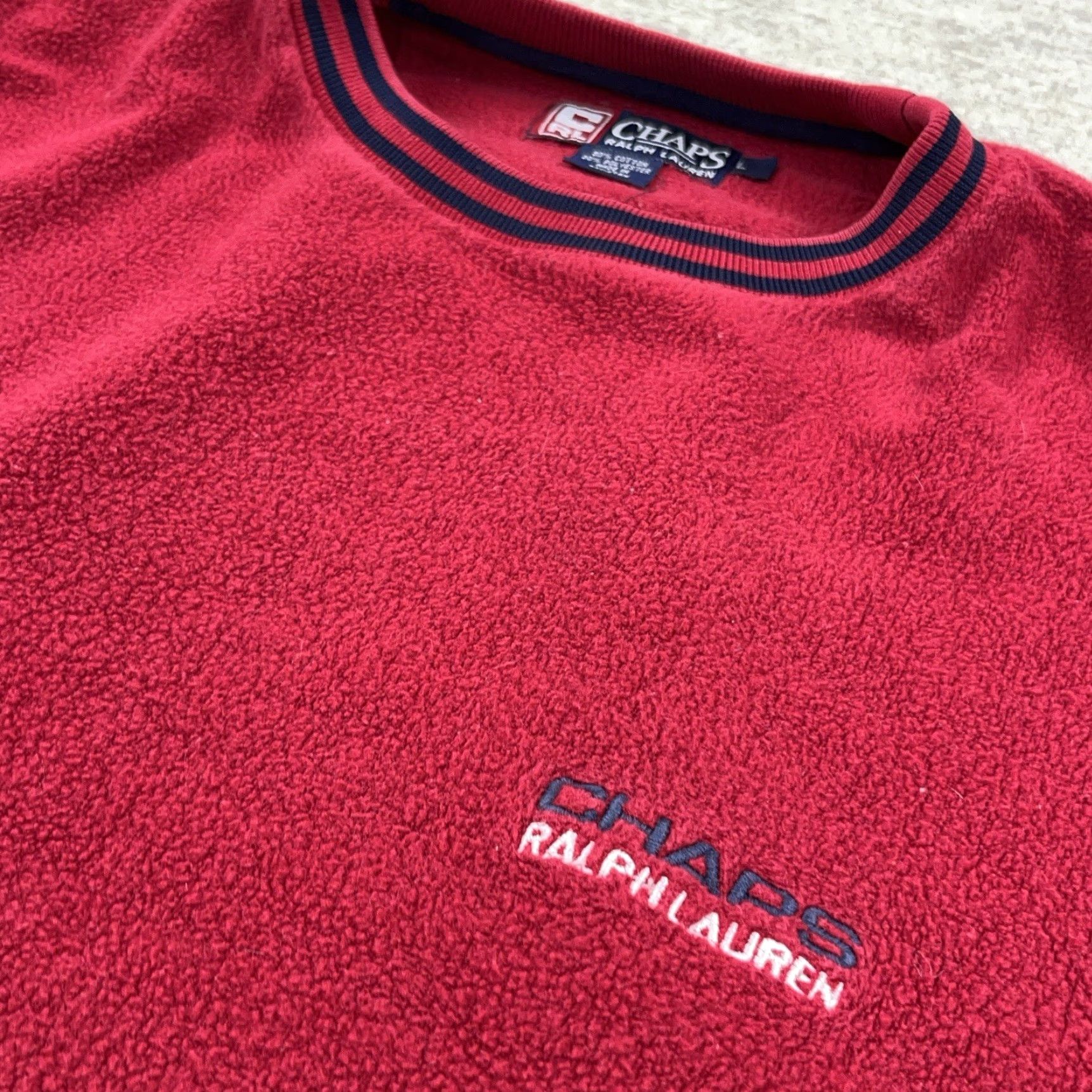 Chaps VINTAGE Chaps Ralph Lauren Sweatshirt Men XL Red Crewneck Fleece Knit Pullover Long Sleeve Buttoned Warm 90s Y2K Mens Size US XL / EU 56 / 4 - 5 Thumbnail