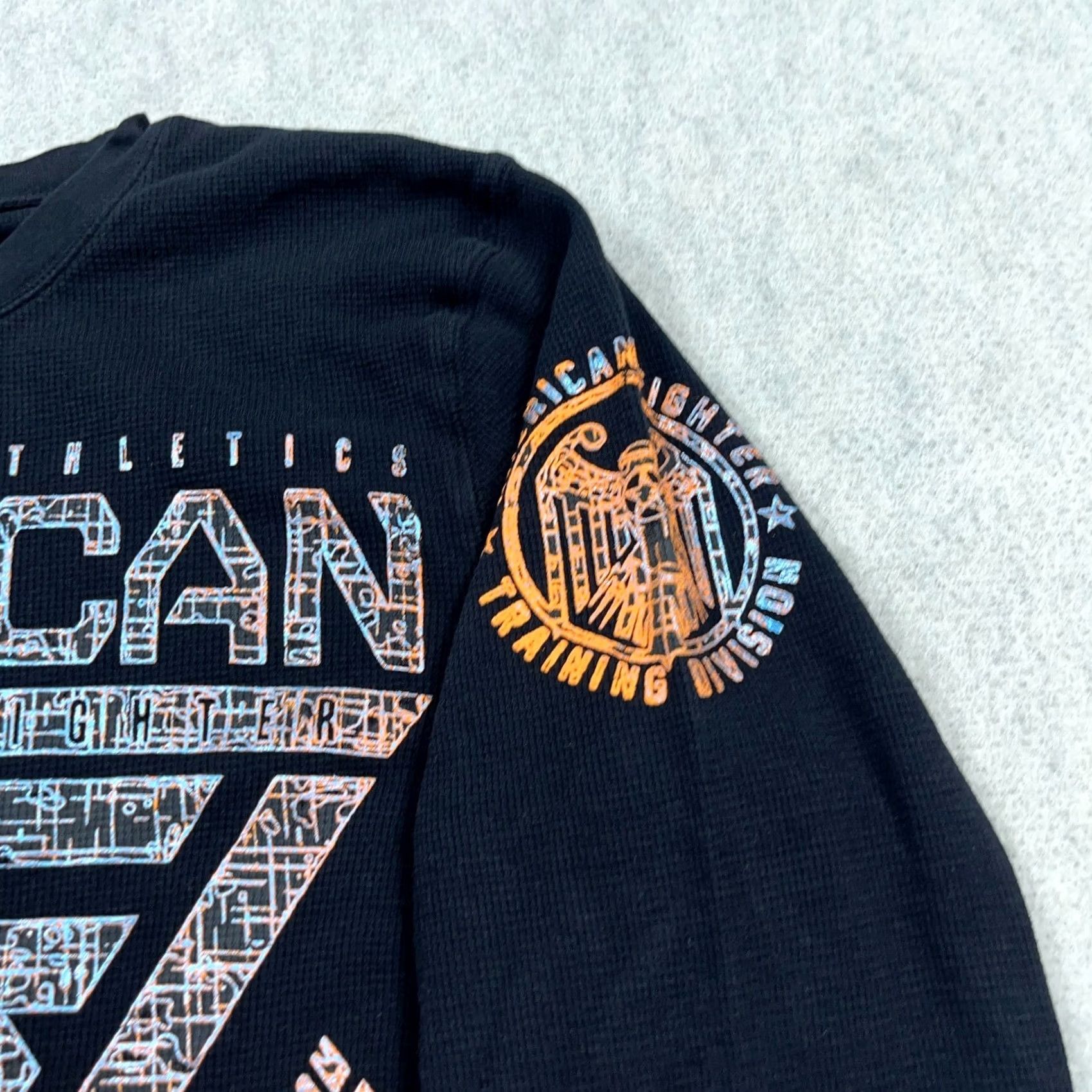 Vintage American Fighter Shirt Men L Black Long Sleeve Thermal Waffle Knit Tee MMA Size US L / EU 52-54 / 3 - 4 Thumbnail
