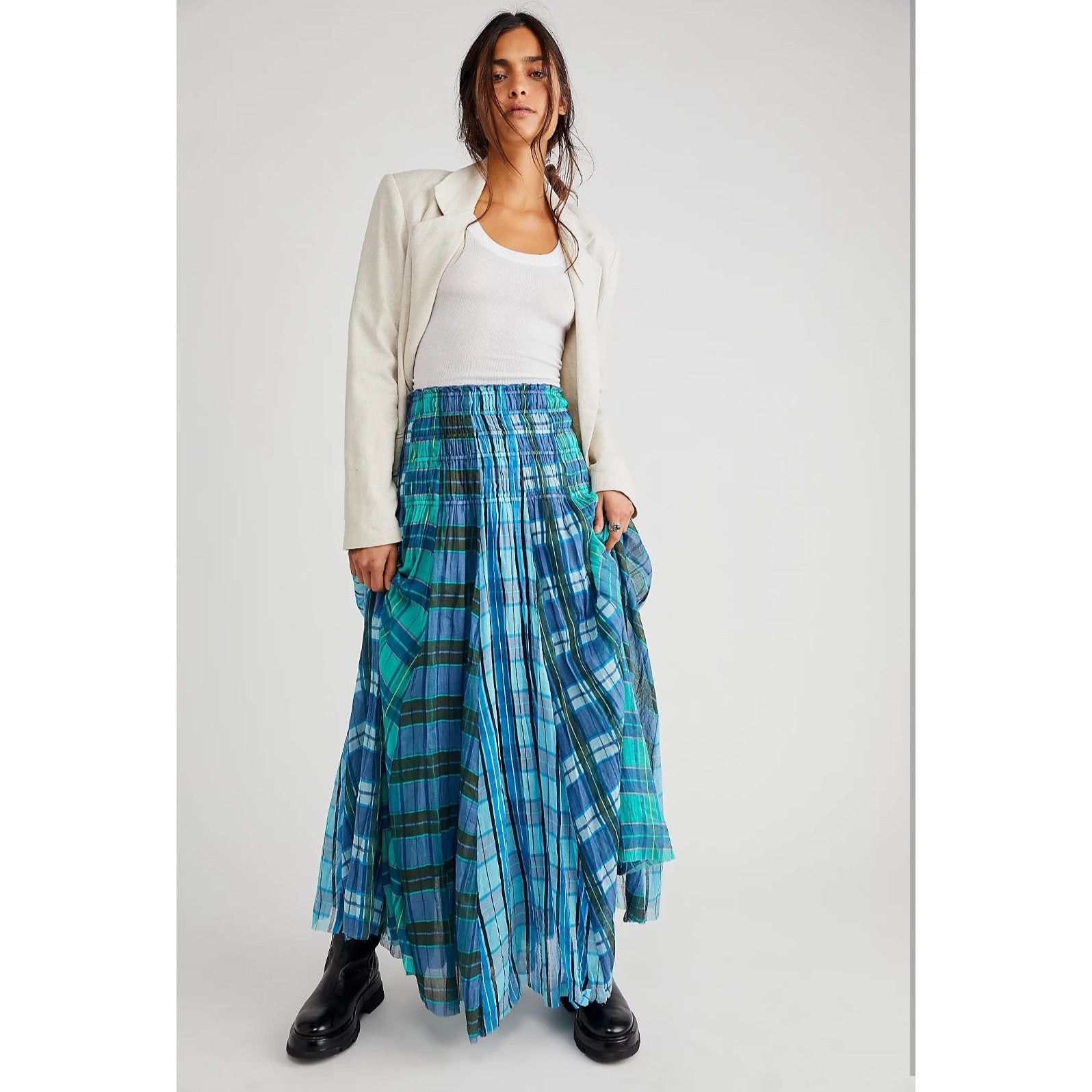 Free people plaid maxi fashion skirt