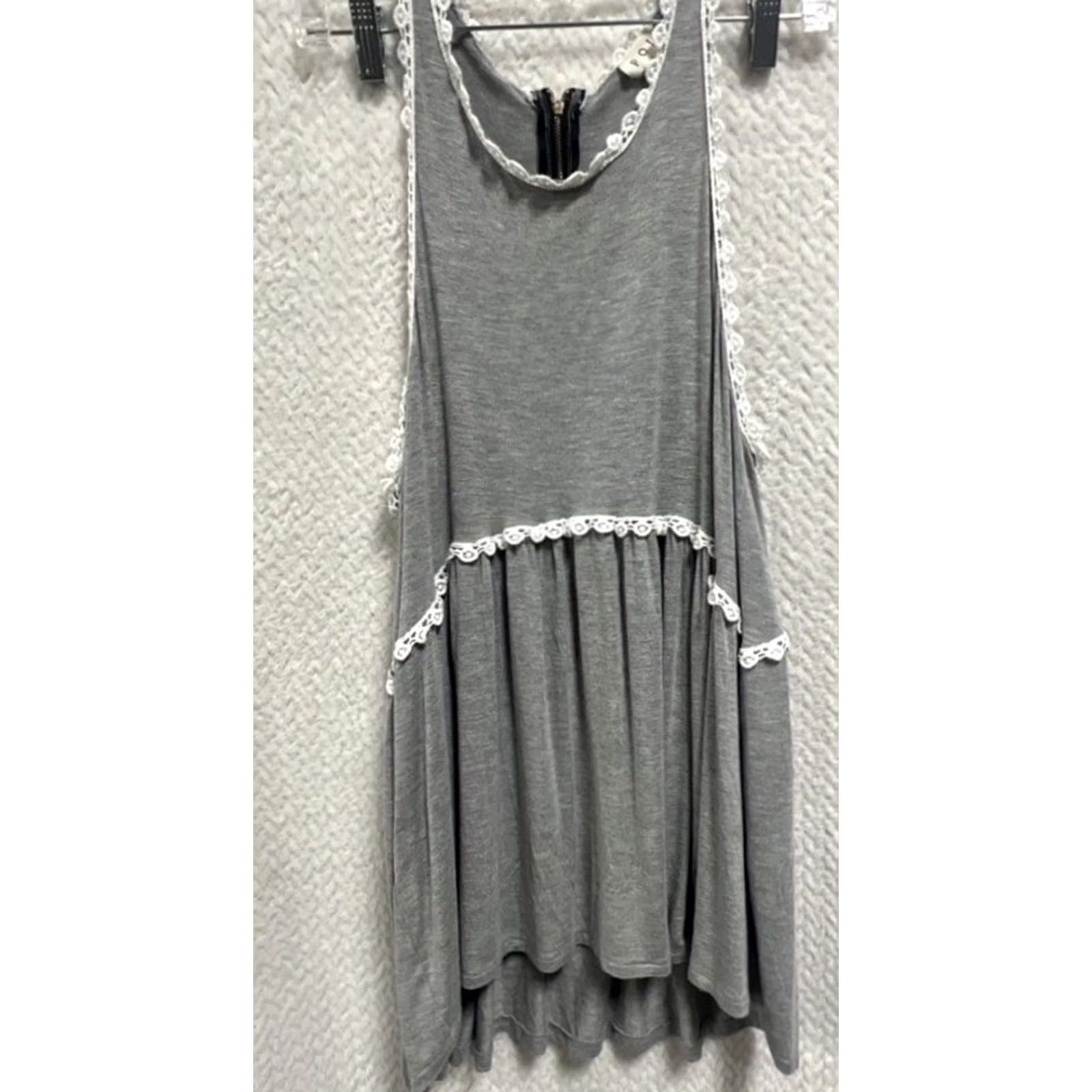 Vintage POL Tunic Tank Womens S Gray Hi-Low Crochet Lace Sleeveless Boho Cotton Lightweight Summer Shirt Size S / US 4 / IT 40 - 2 Thumbnail